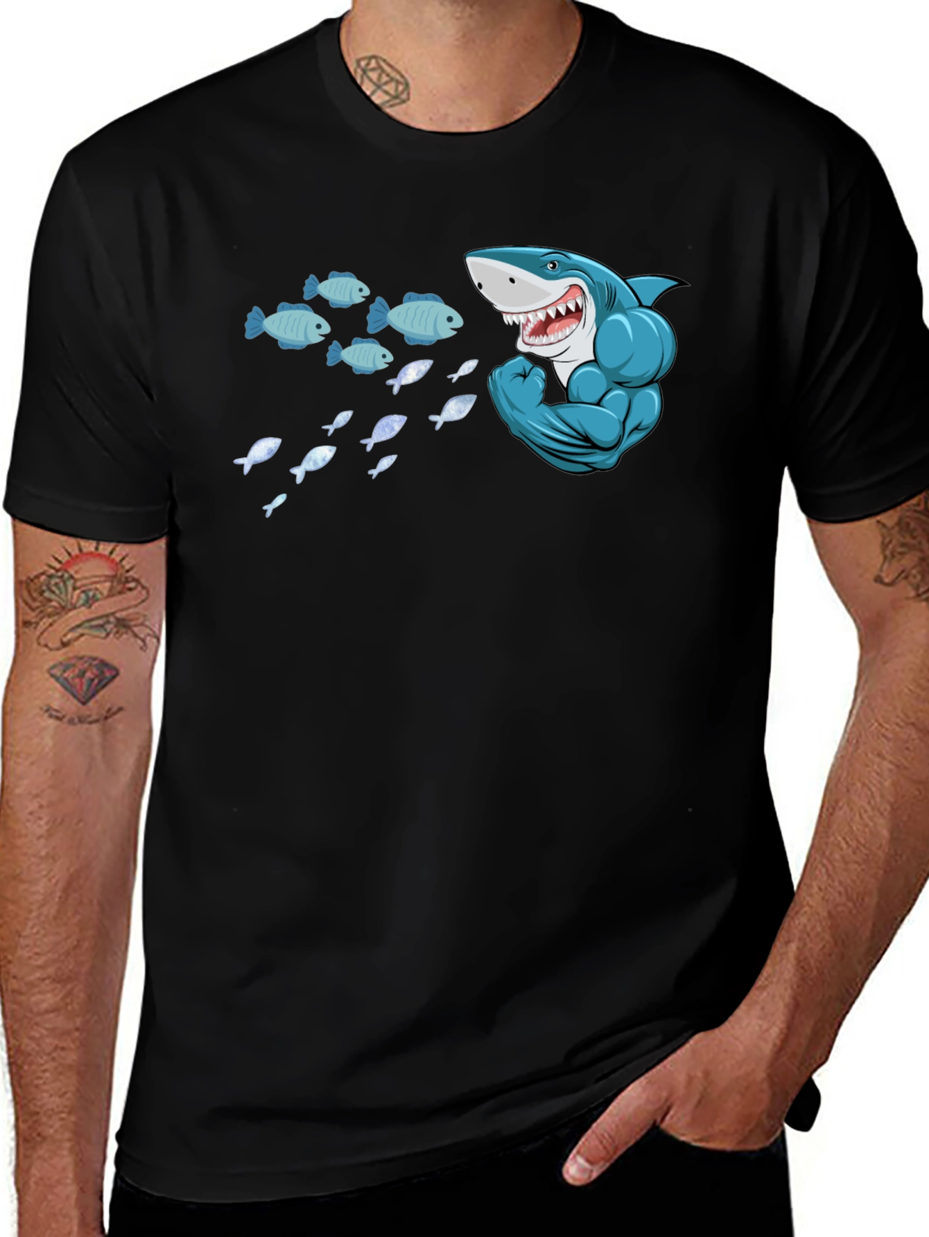 Funny Shark T-Shirt - Hungry Bodybuilder Design