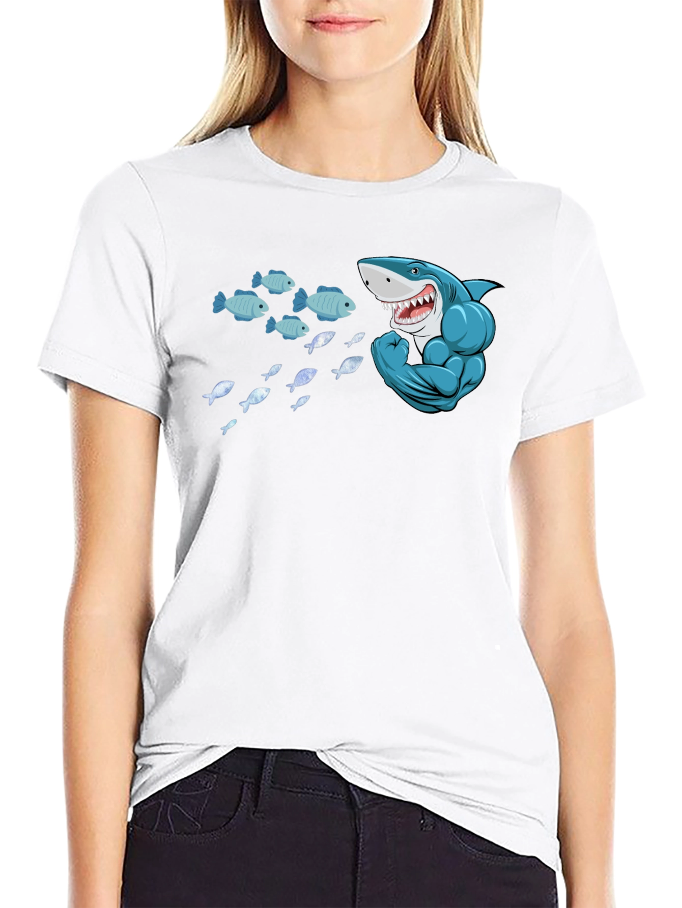 Funny Shark T-Shirt - Hungry Bodybuilder Design
