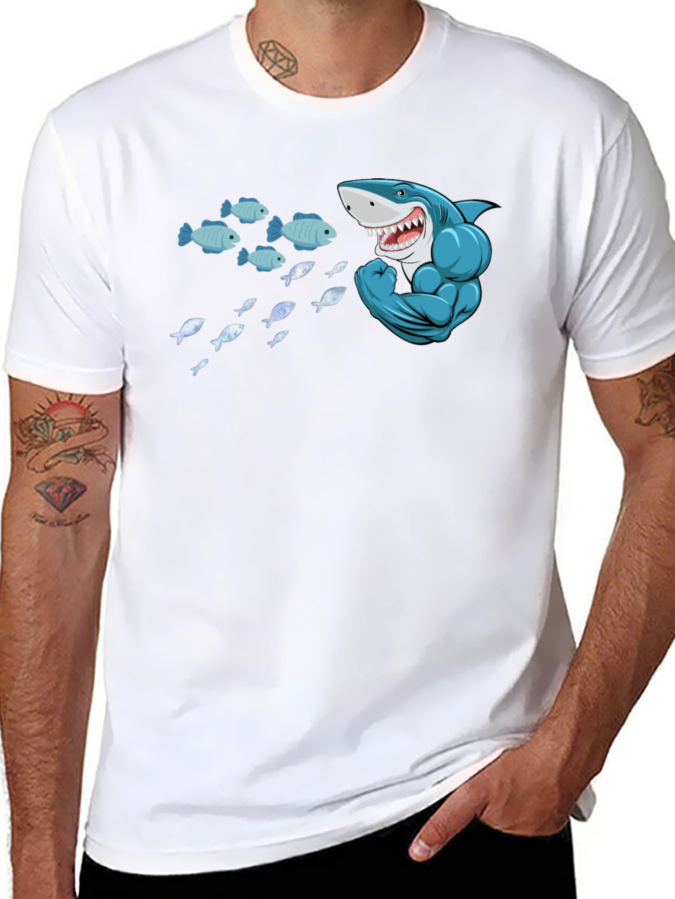 Funny Shark T-Shirt - Hungry Bodybuilder Design