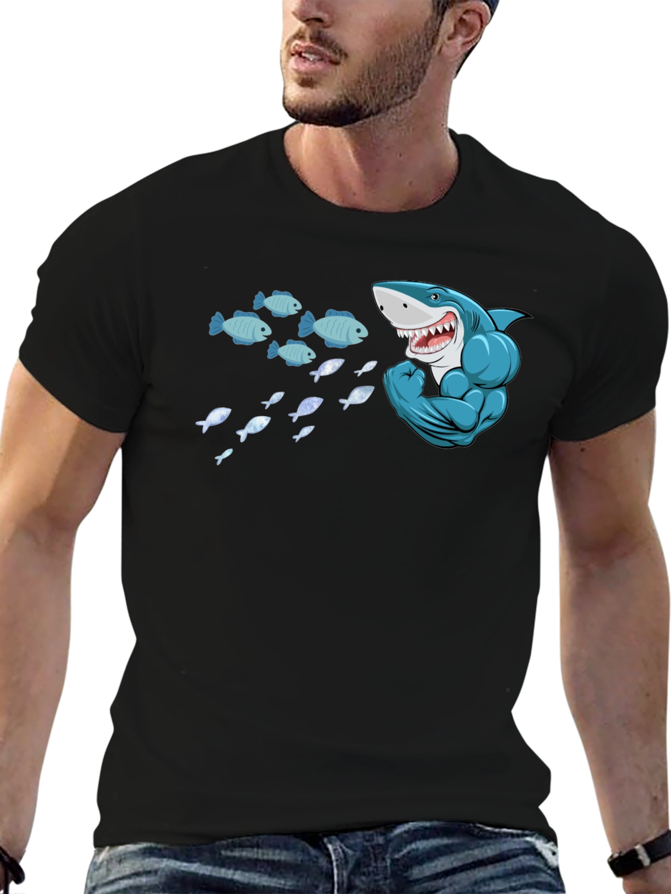 Funny Shark T-Shirt - Hungry Bodybuilder Design