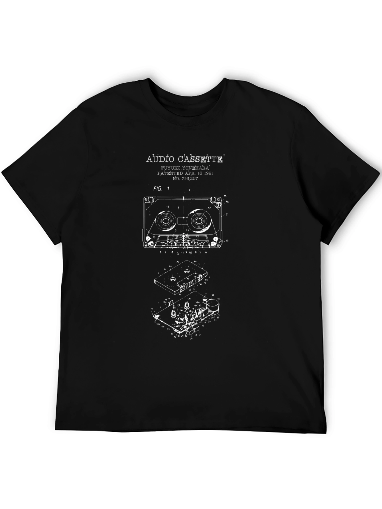 Audio Cassette Patent Black T-Shirt