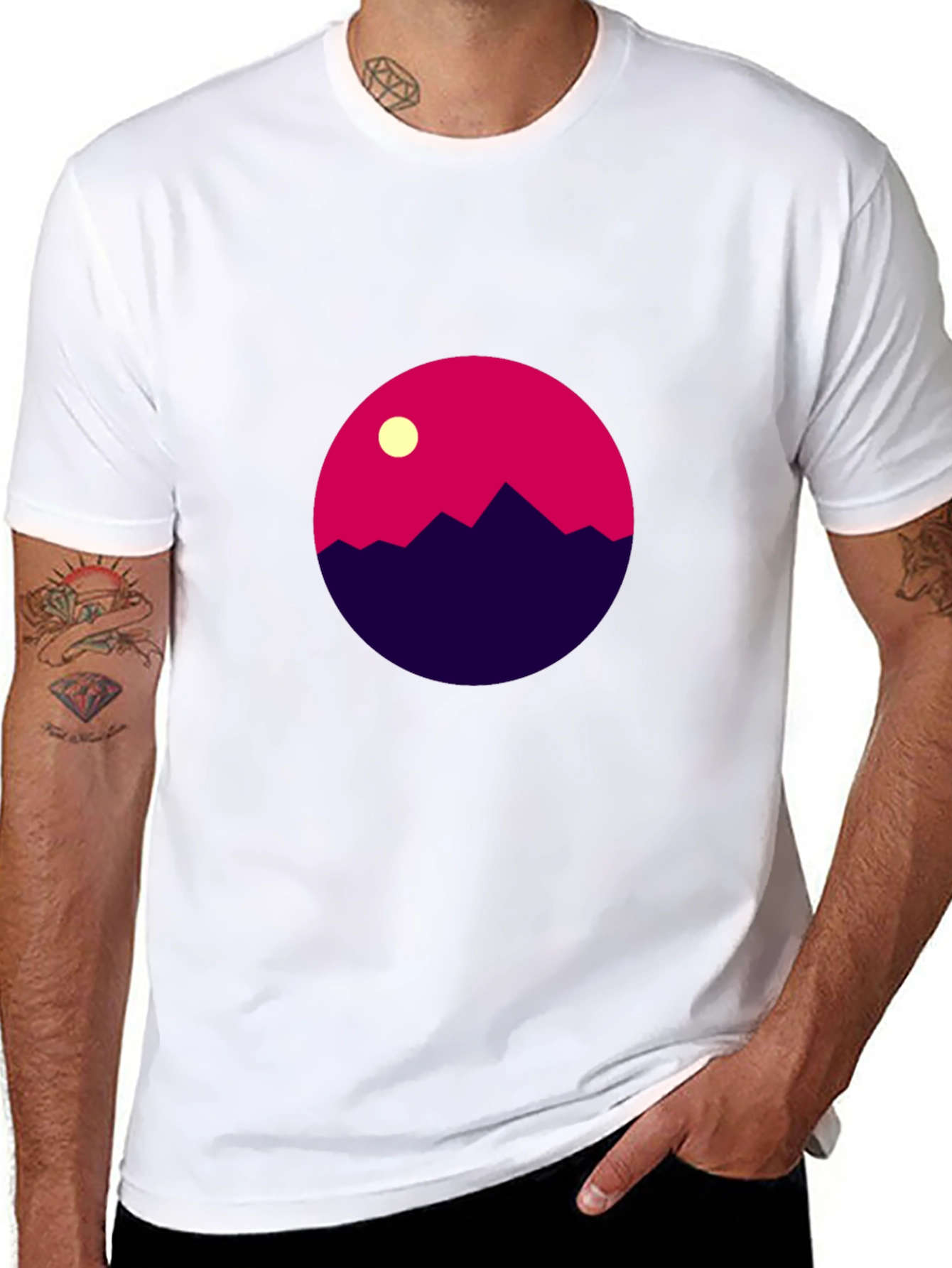 Geometric Mountain Scene Black T-Shirt