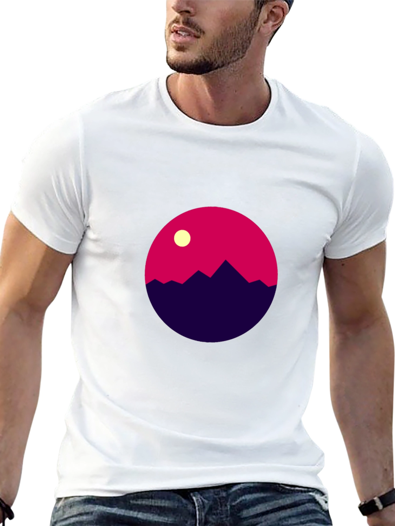 Geometric Mountain Scene Black T-Shirt