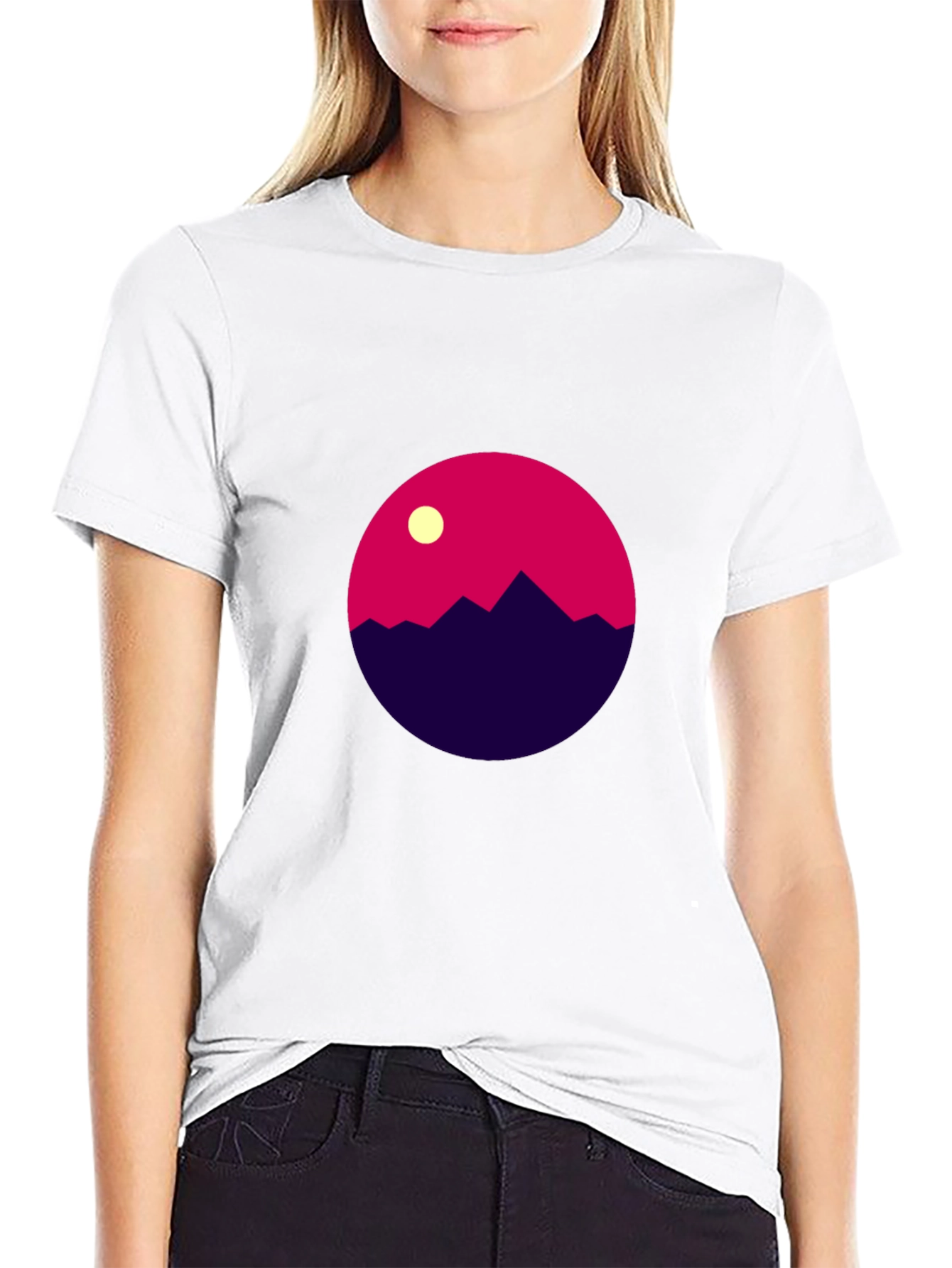 Geometric Mountain Scene Black T-Shirt