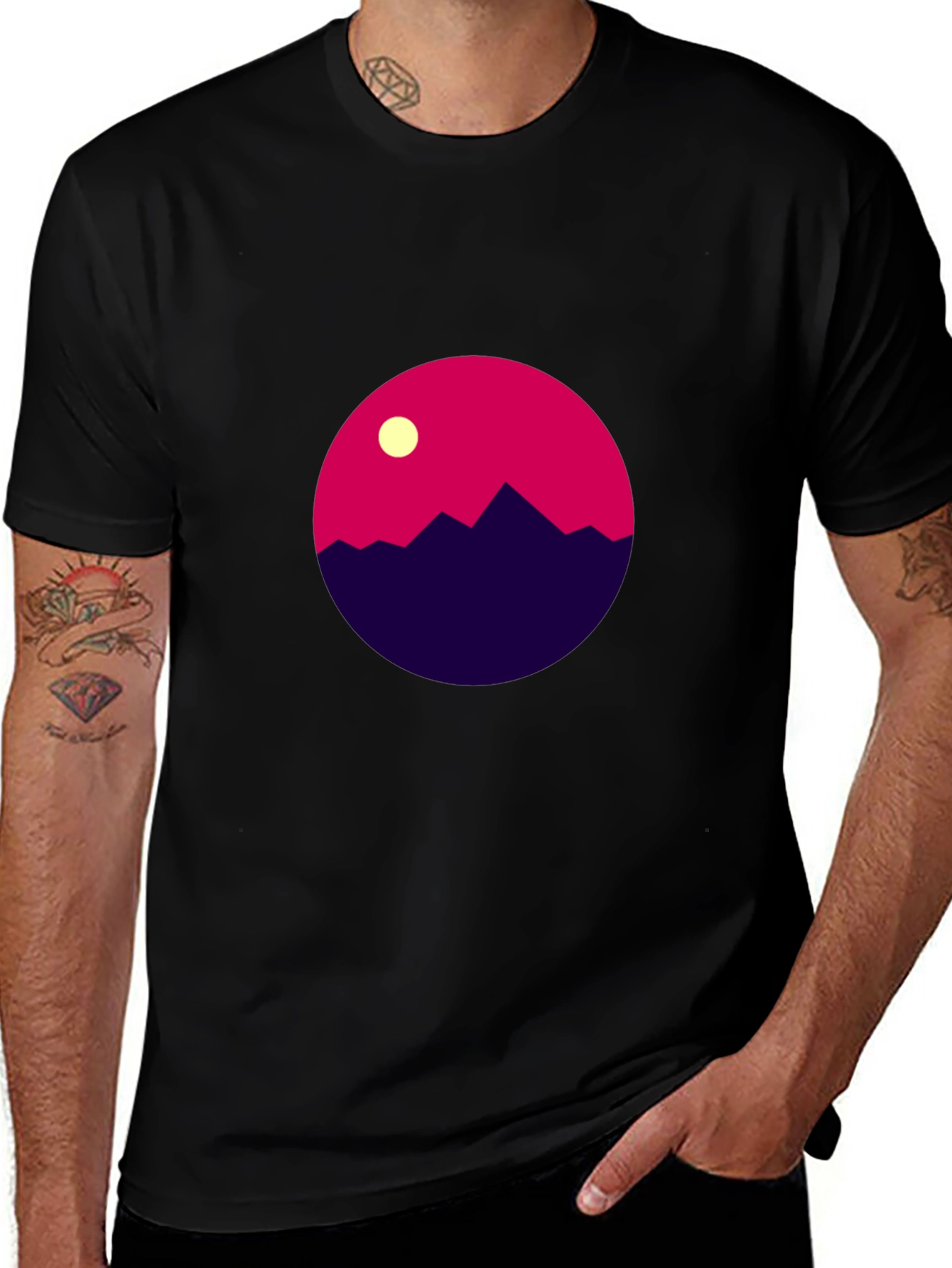 Geometric Mountain Scene Black T-Shirt