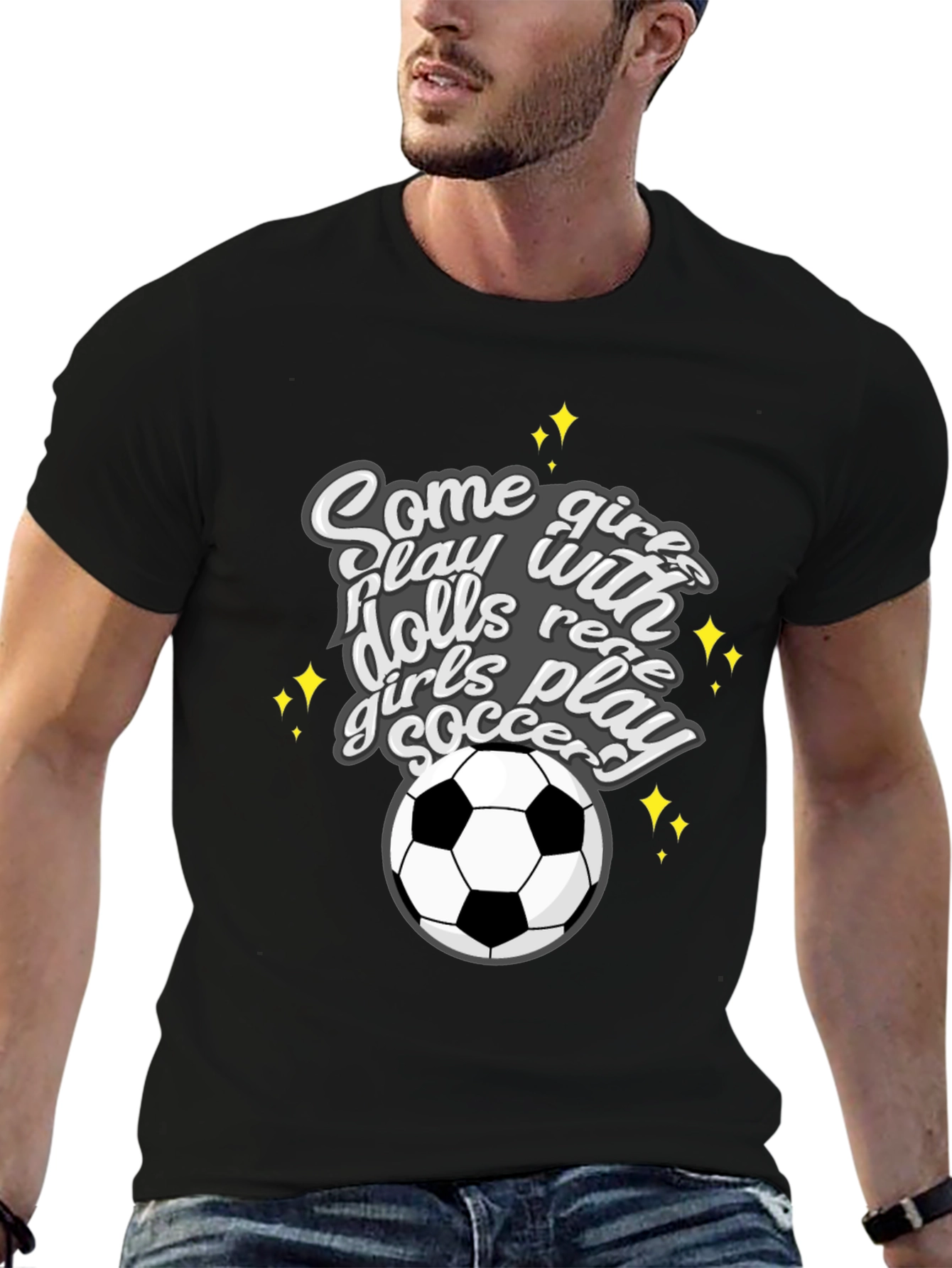 Girls Play Soccer T-Shirt - Black Crew Neck Tee