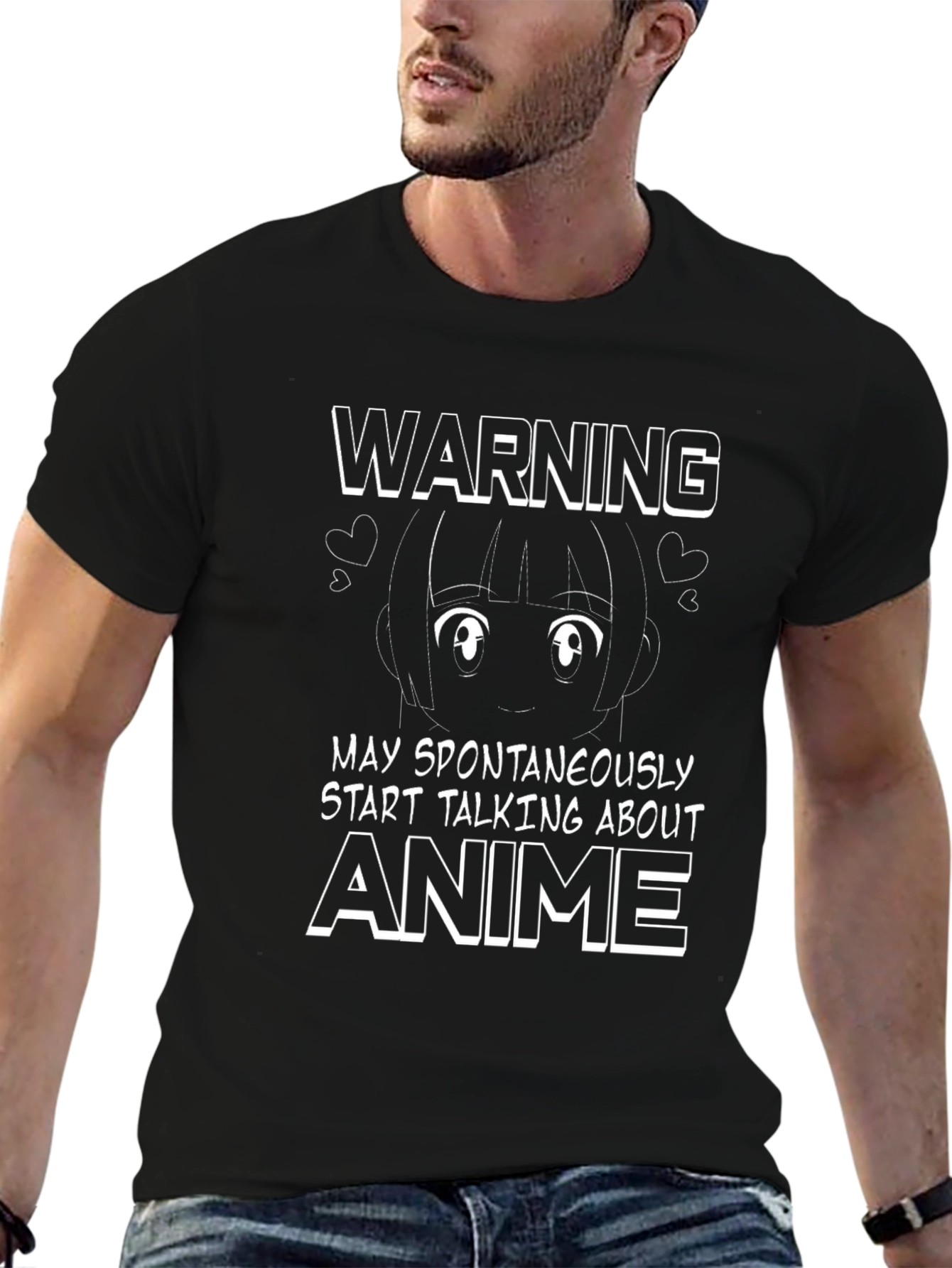 Anime Warning Graphic Tee - Black