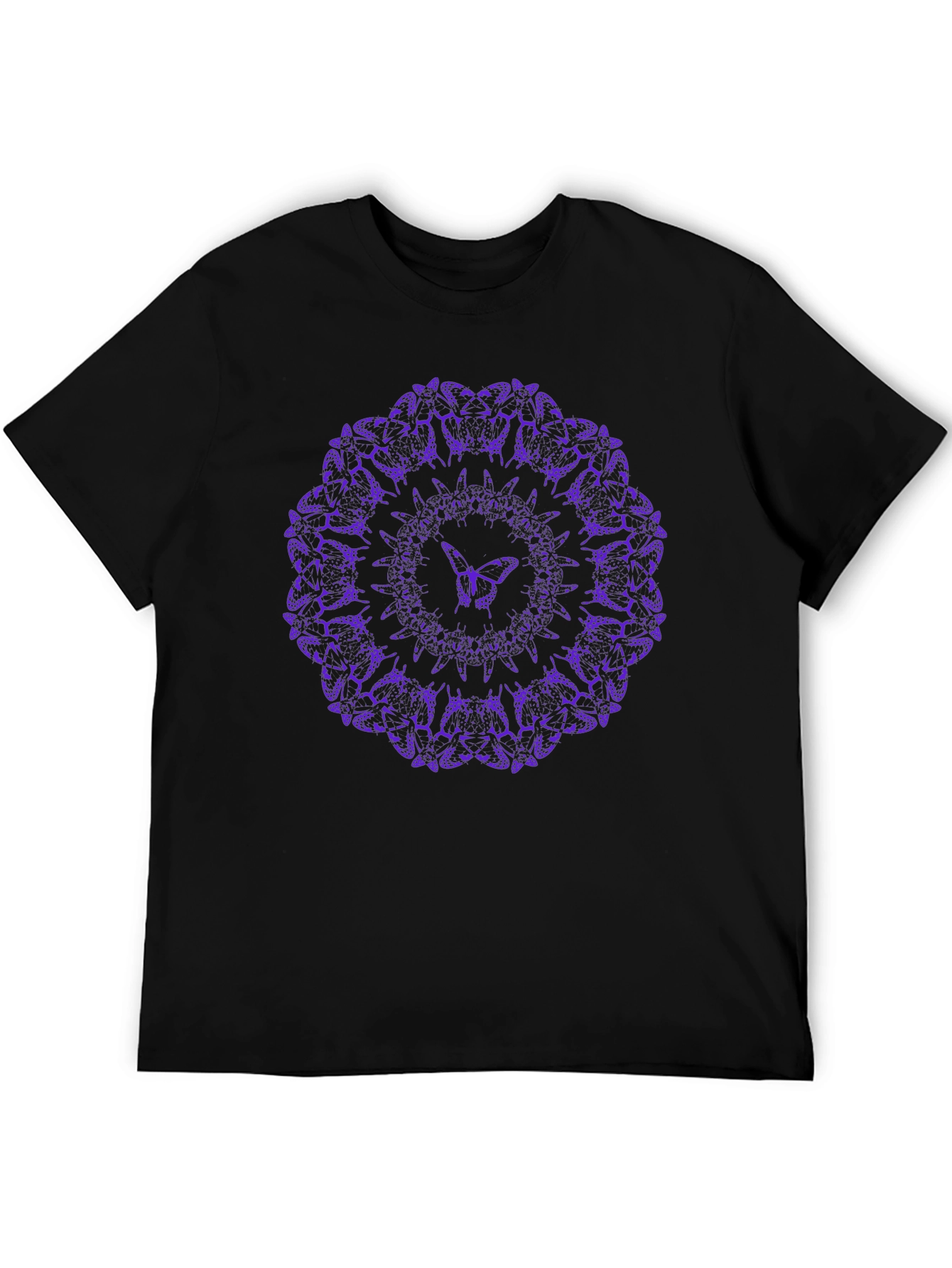 Purple Butterfly Mandala Black T-Shirt