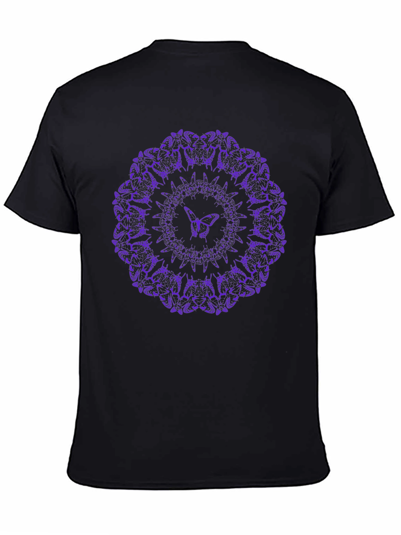 Purple Butterfly Mandala Black T-Shirt
