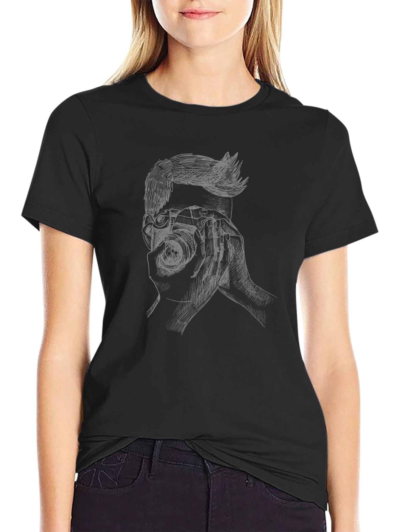 Photographer Graphic Tee - Mens Black Cotton T-Shirt
