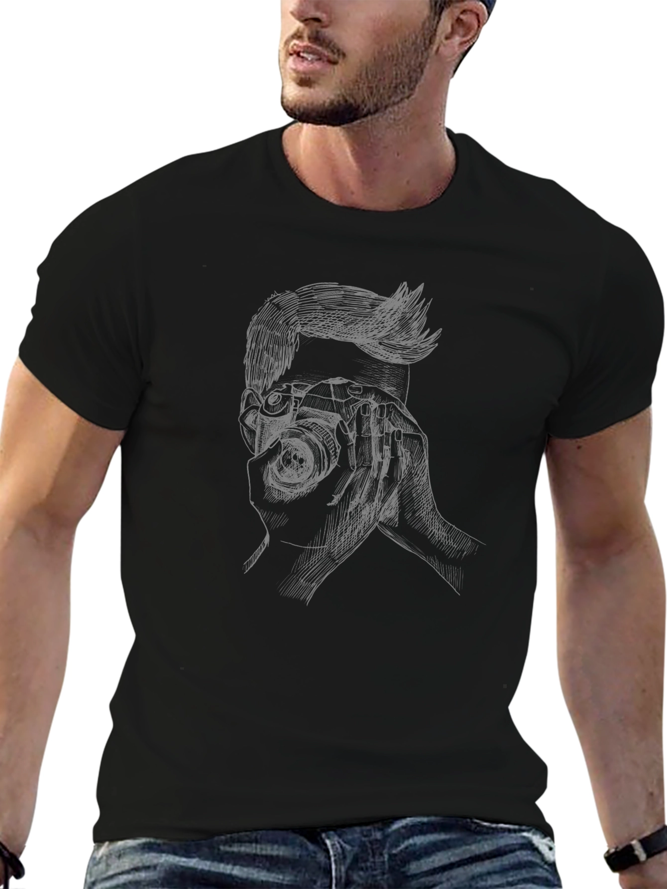 Photographer Graphic Tee - Mens Black Cotton T-Shirt