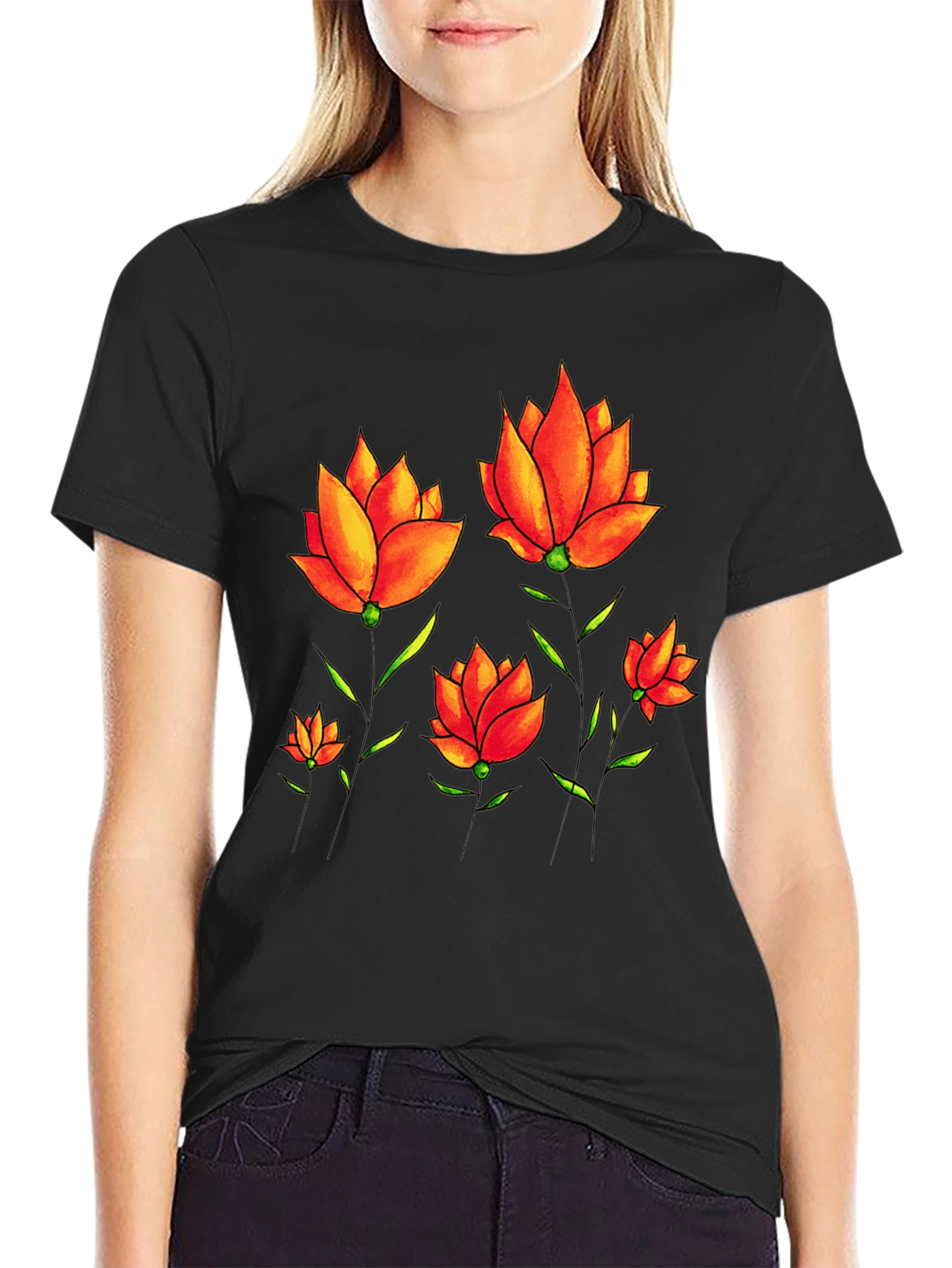 Floral Print Tee - Black