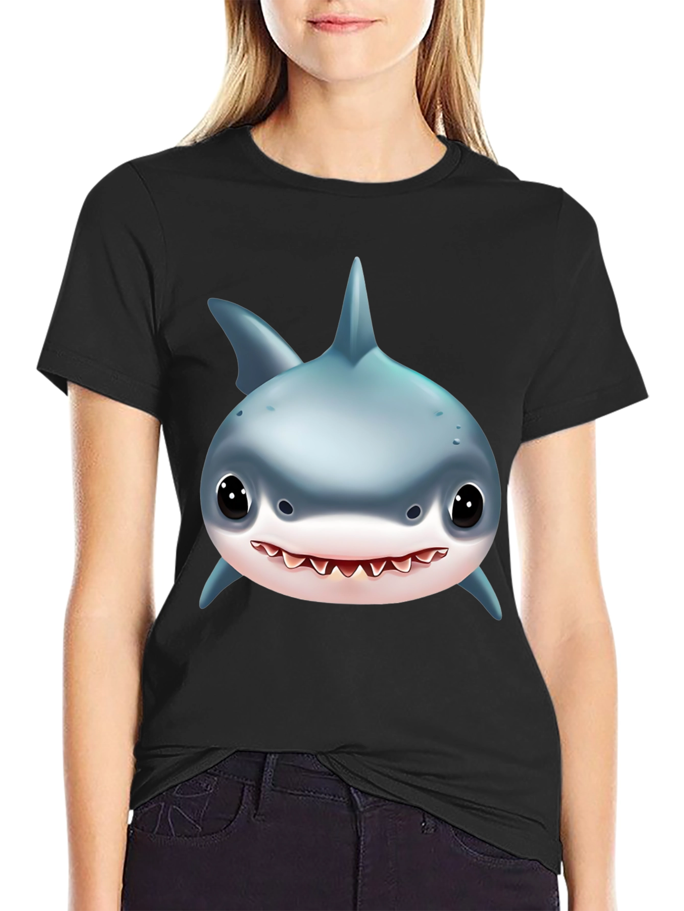 Shark Graphic Tee - Black Cotton T-Shirt