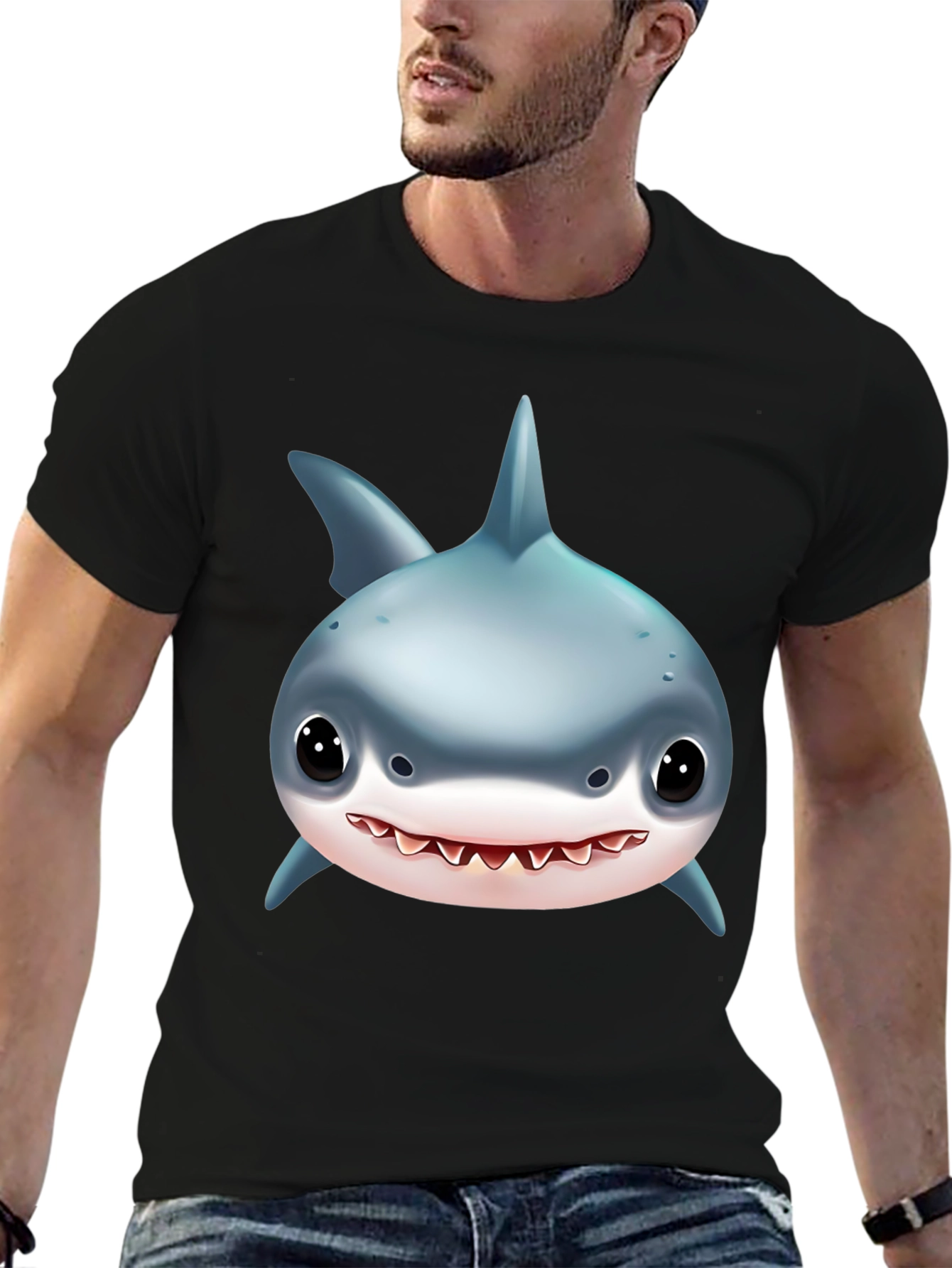 Shark Graphic Tee - Black Cotton T-Shirt