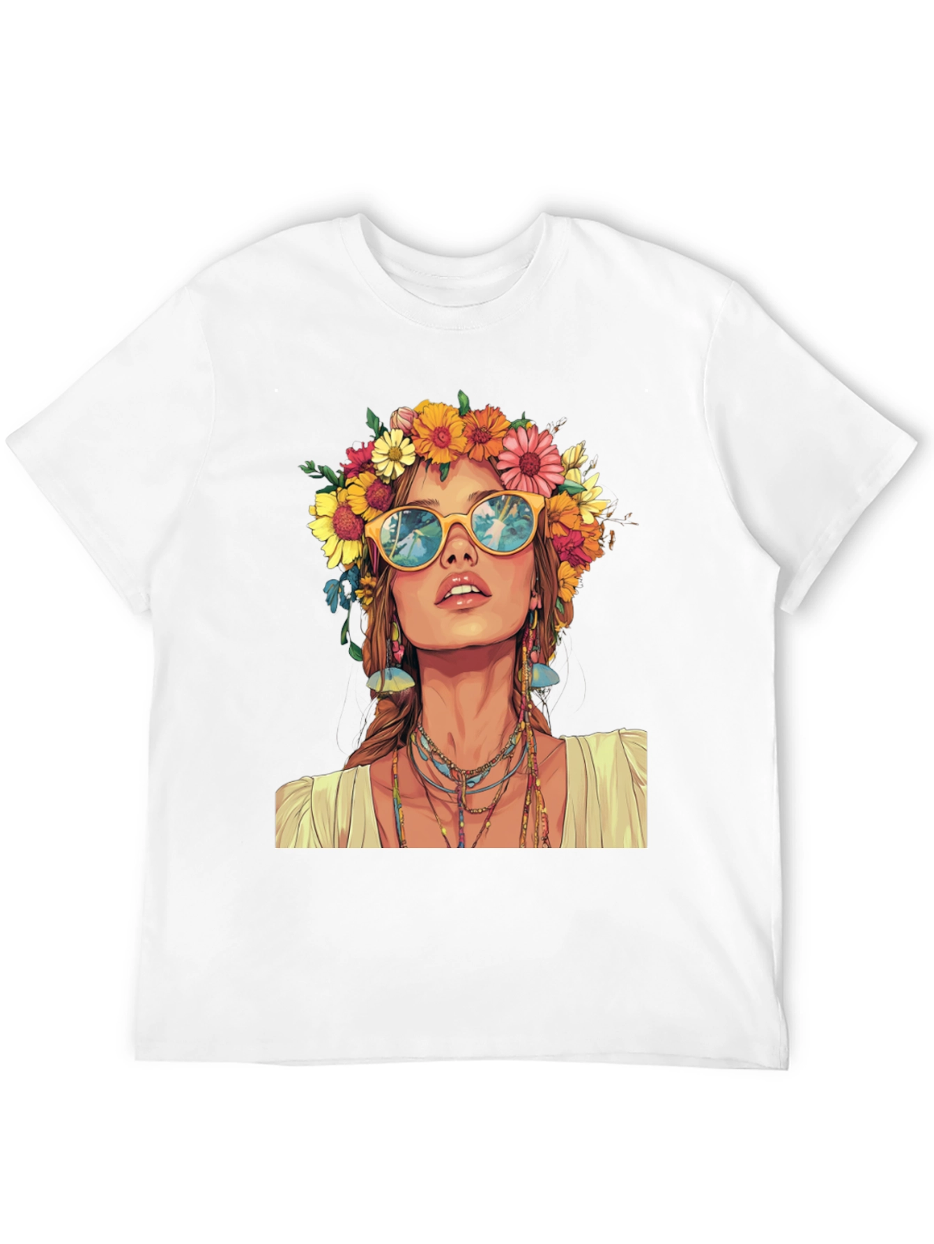 Hippie Girl Graphic T-Shirt - Flower Crown