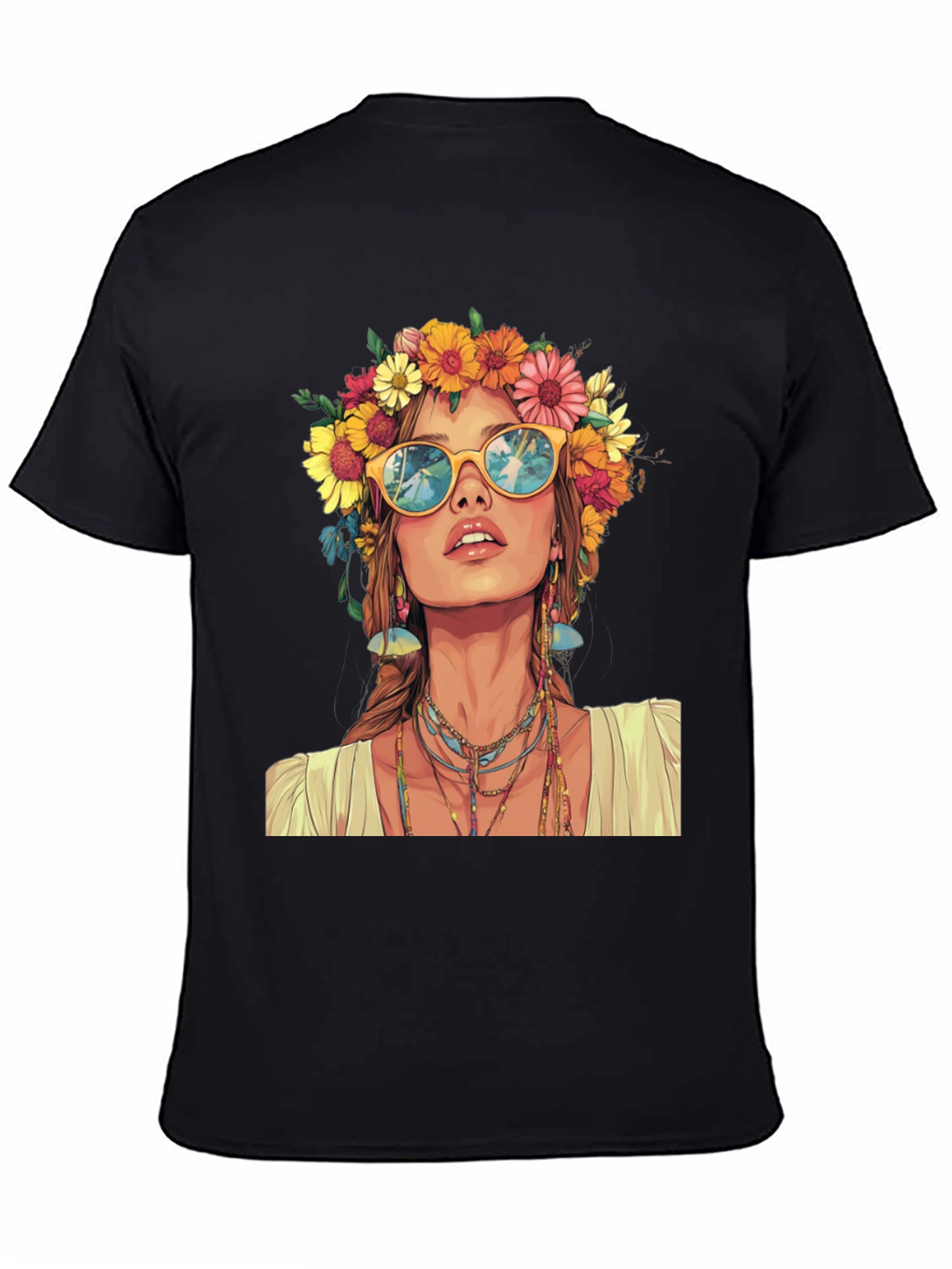 Hippie Girl Graphic T-Shirt - Flower Crown