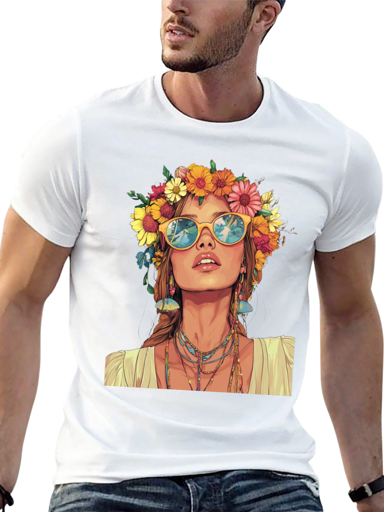 Hippie Girl Graphic T-Shirt - Flower Crown
