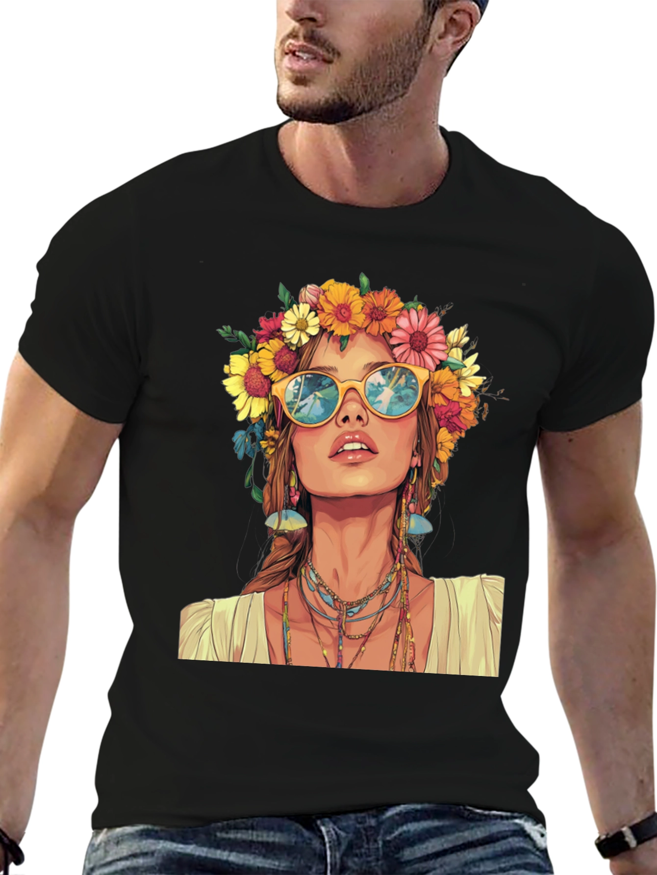 Hippie Girl Graphic T-Shirt - Flower Crown
