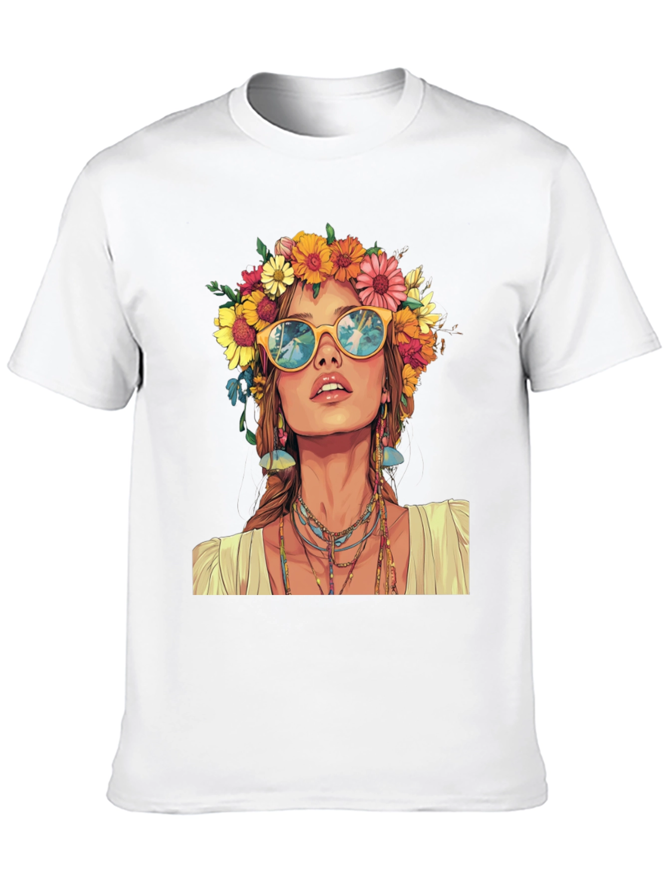 Hippie Girl Graphic T-Shirt - Flower Crown