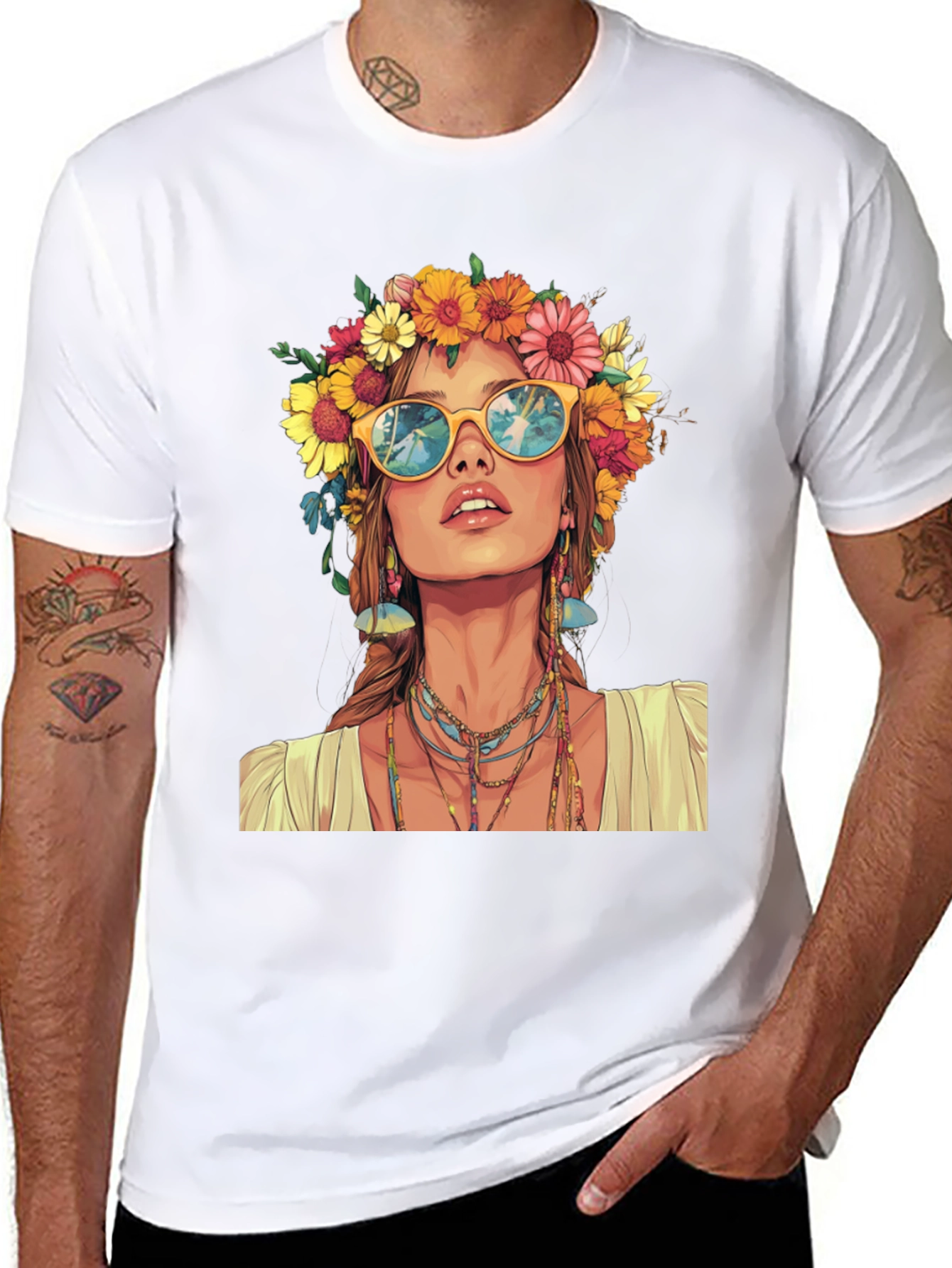 Hippie Girl Graphic T-Shirt - Flower Crown