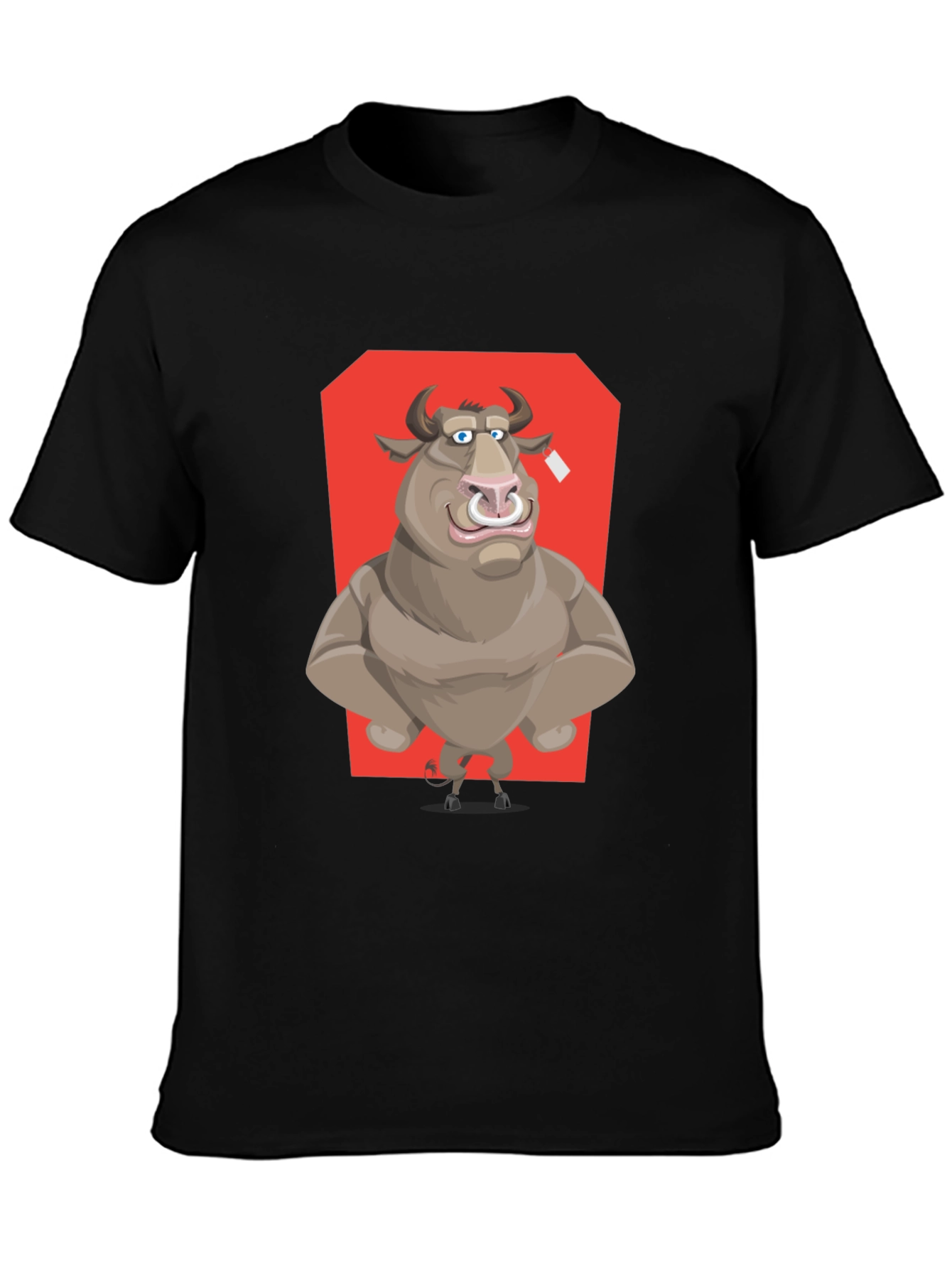 Bull Cartoon Graphic T-Shirt - Black Crew Neck Tee