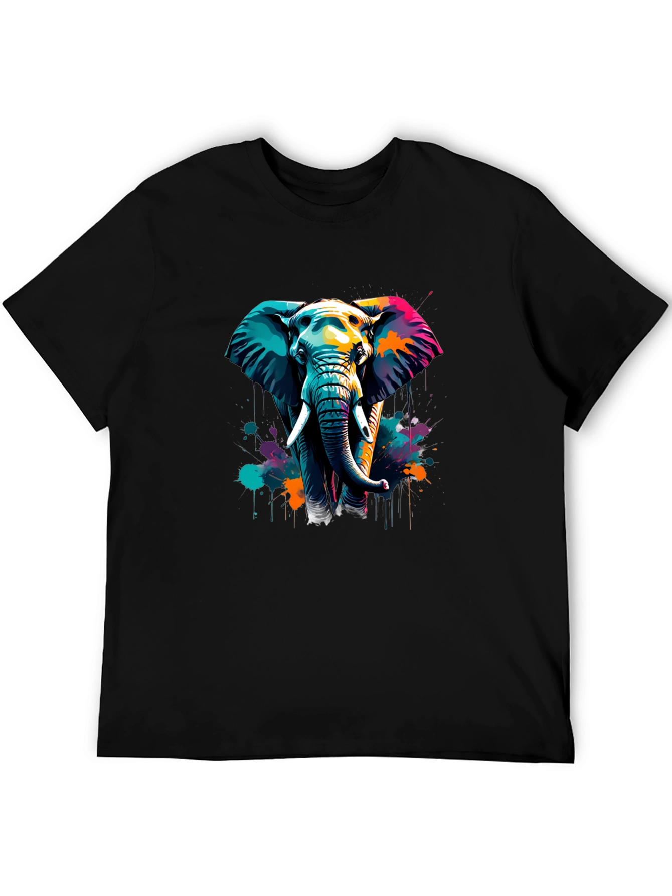 Vibrant Elephant Graphic Tee - Stylish Mens Black T-Shirt