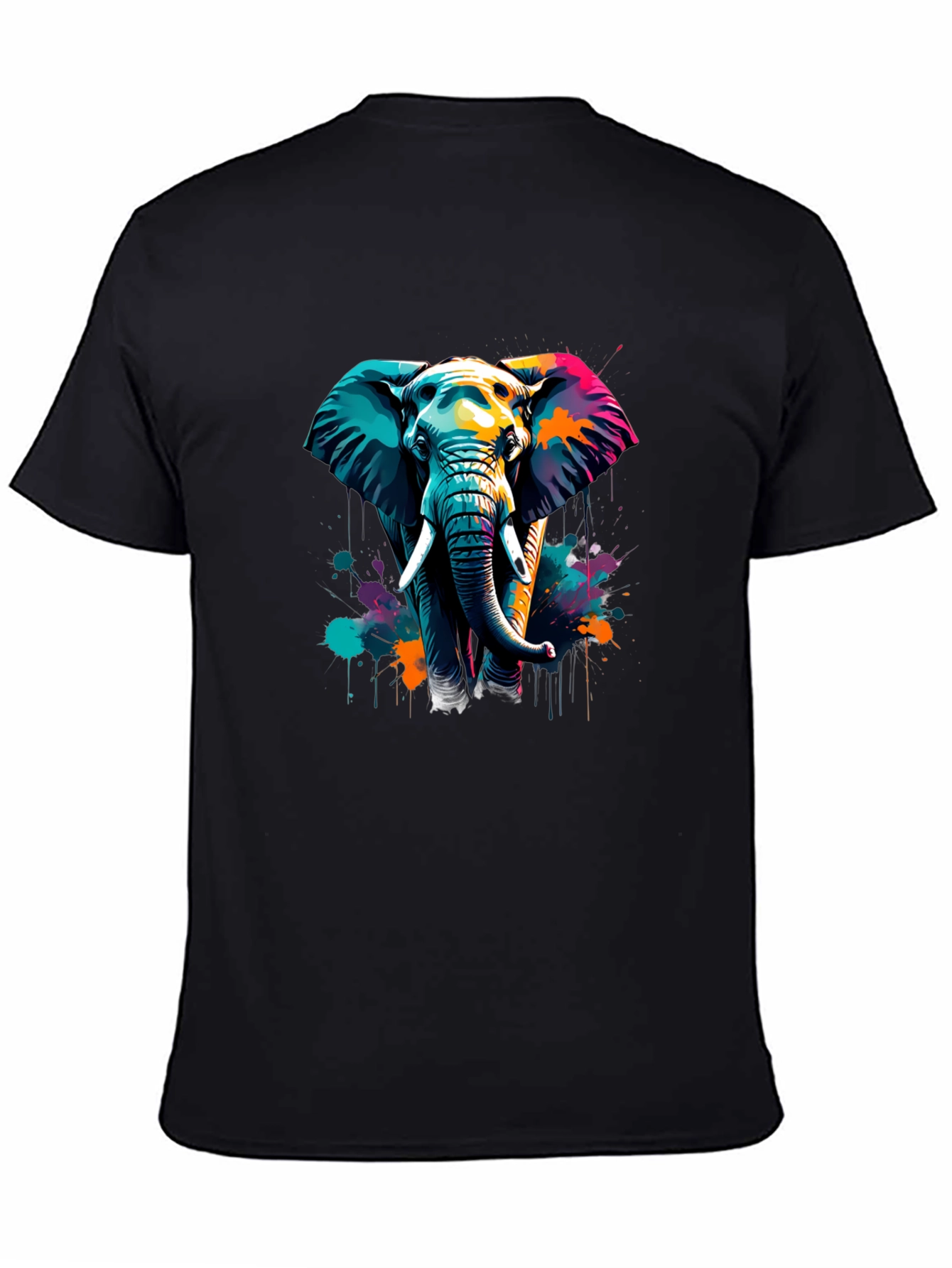 Vibrant Elephant Graphic Tee - Stylish Mens Black T-Shirt