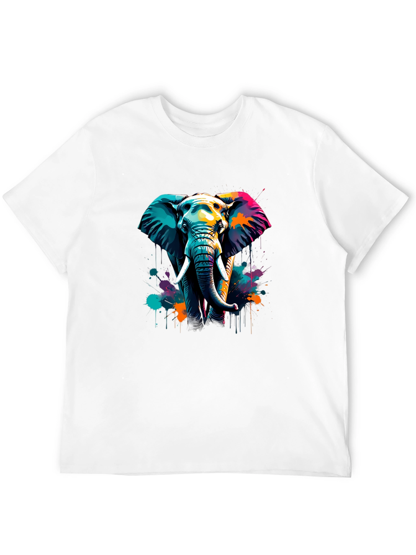 Vibrant Elephant Graphic Tee - Stylish Mens Black T-Shirt