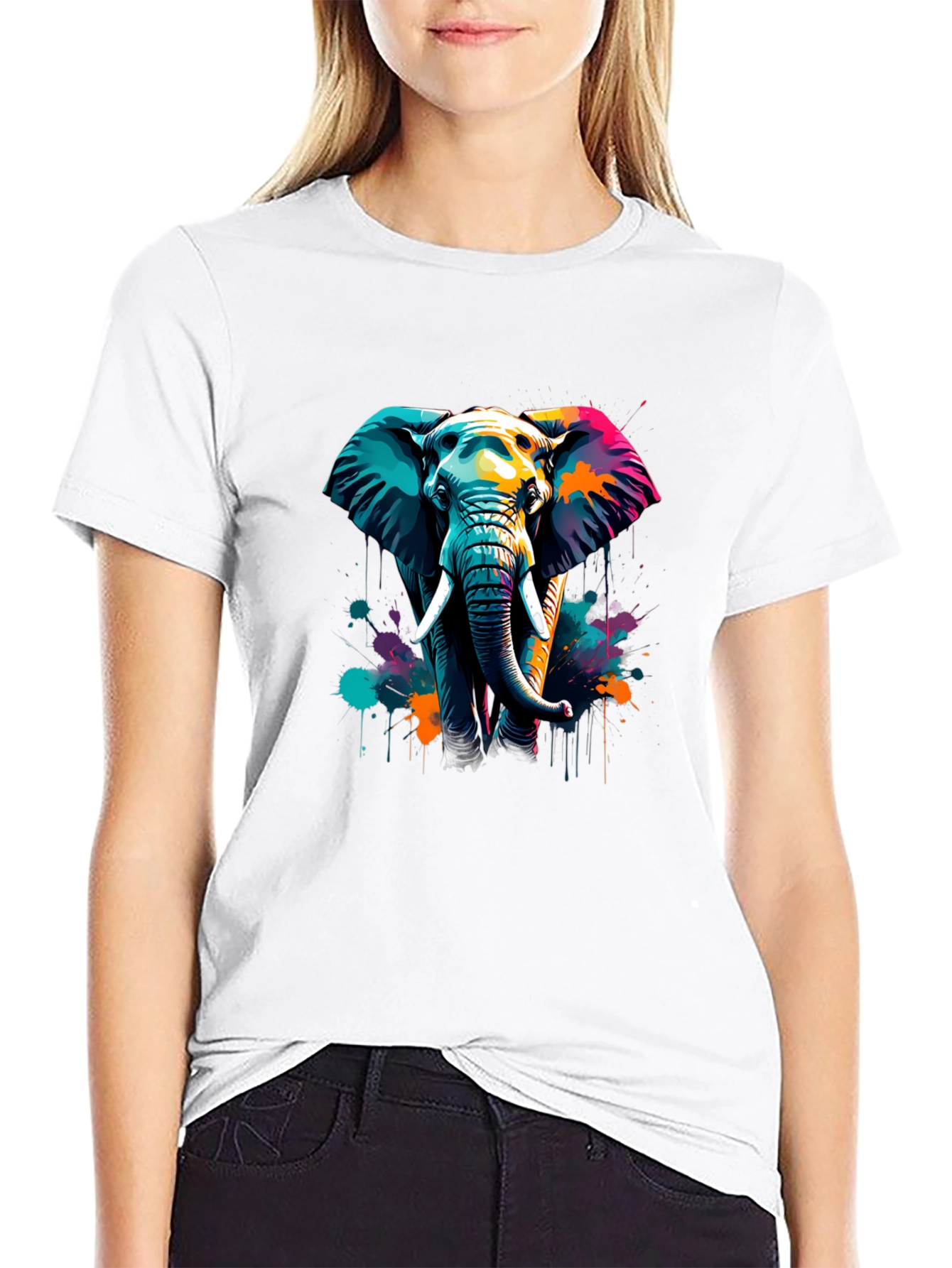 Vibrant Elephant Graphic Tee - Stylish Mens Black T-Shirt