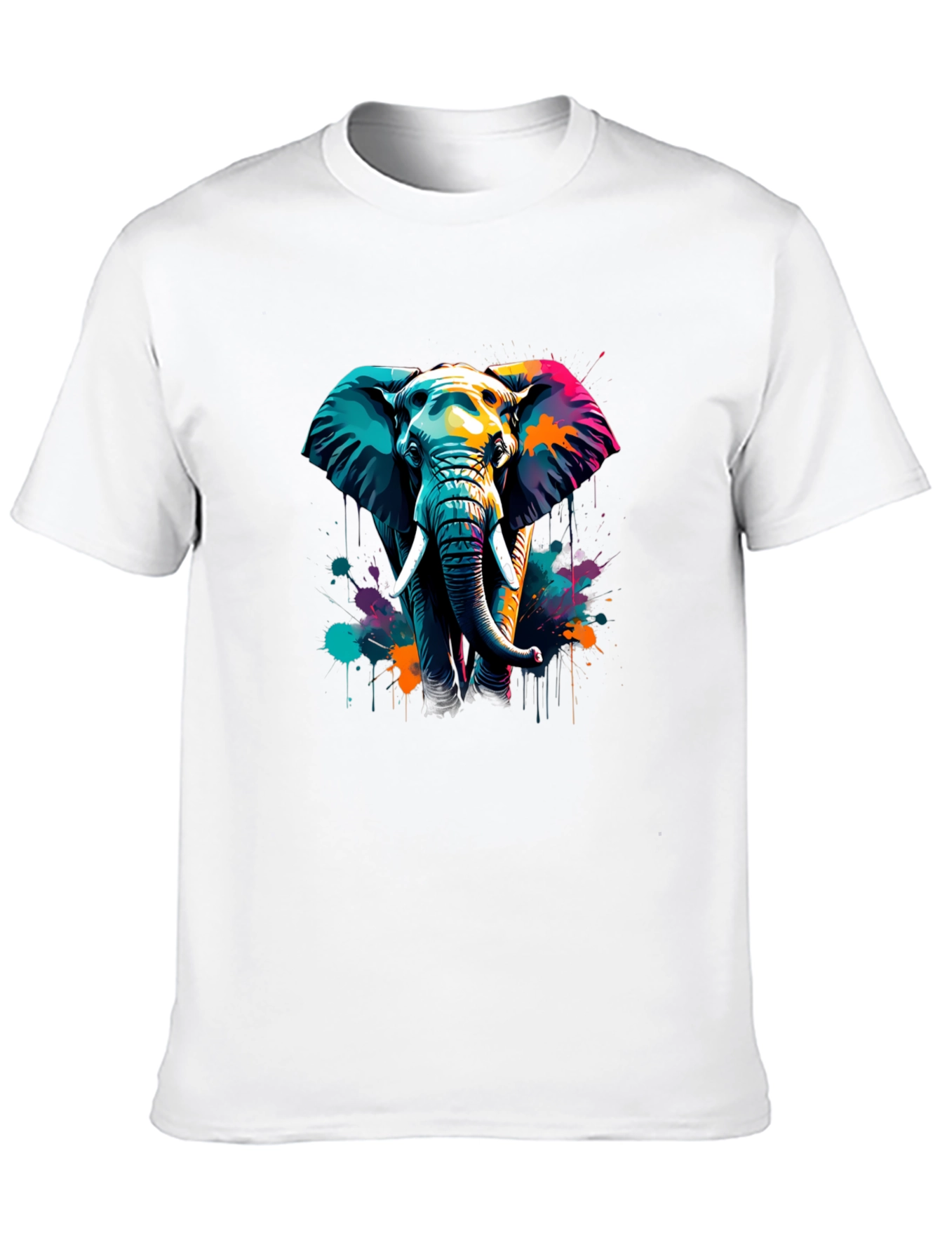 Vibrant Elephant Graphic Tee - Stylish Mens Black T-Shirt