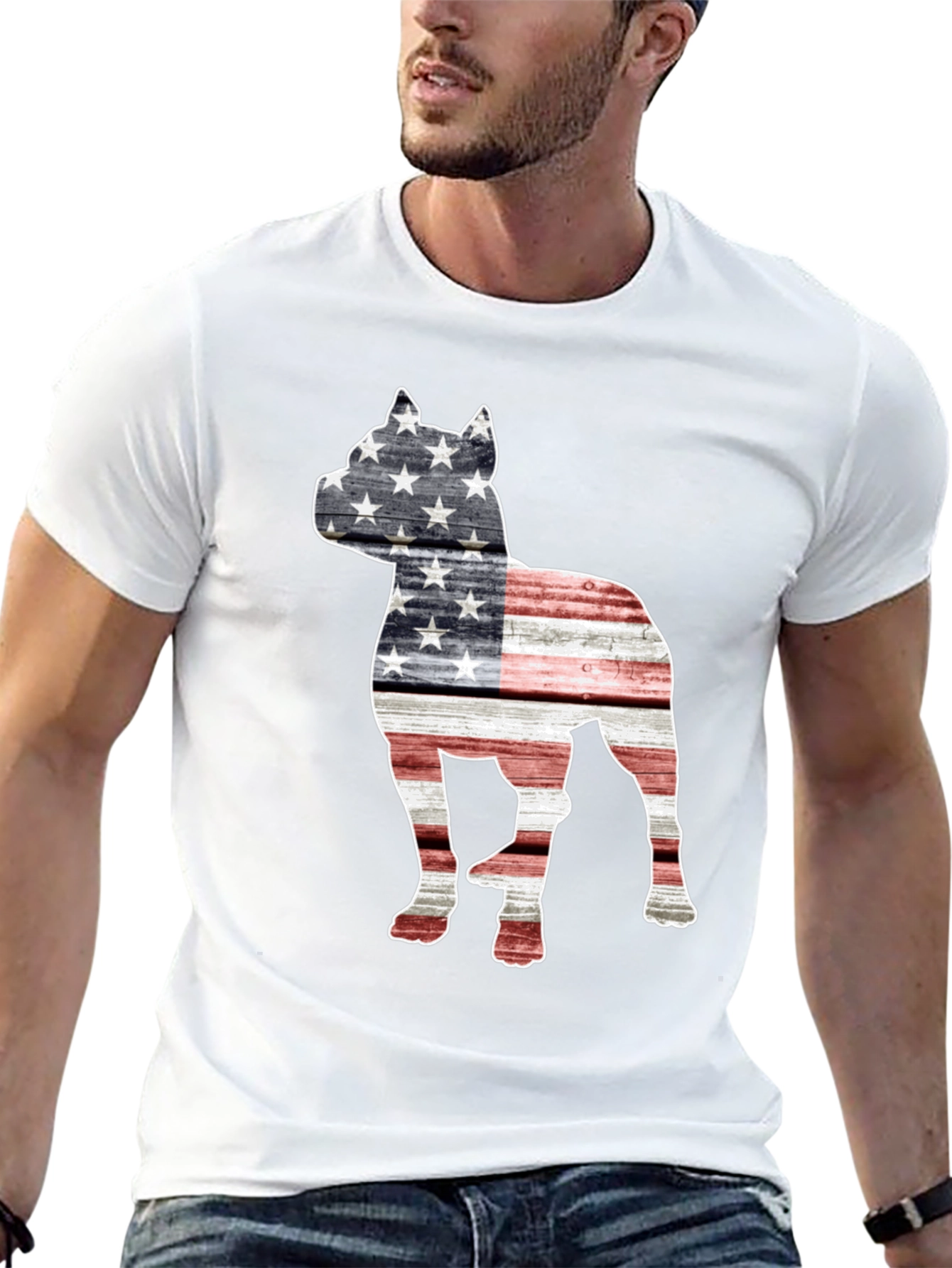 American Flag Dog Graphic T-Shirt