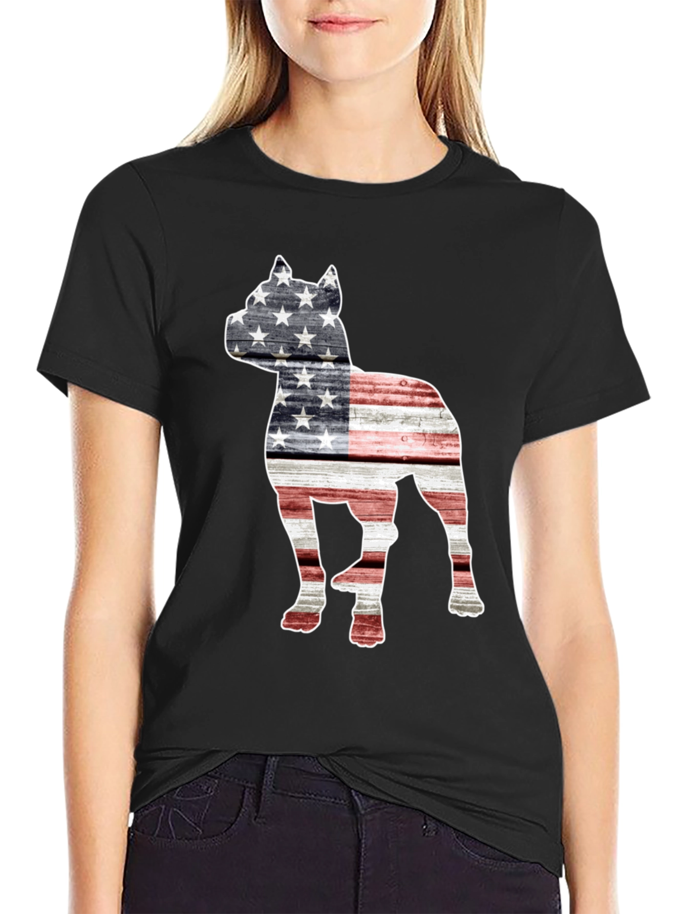 American Flag Dog Graphic T-Shirt