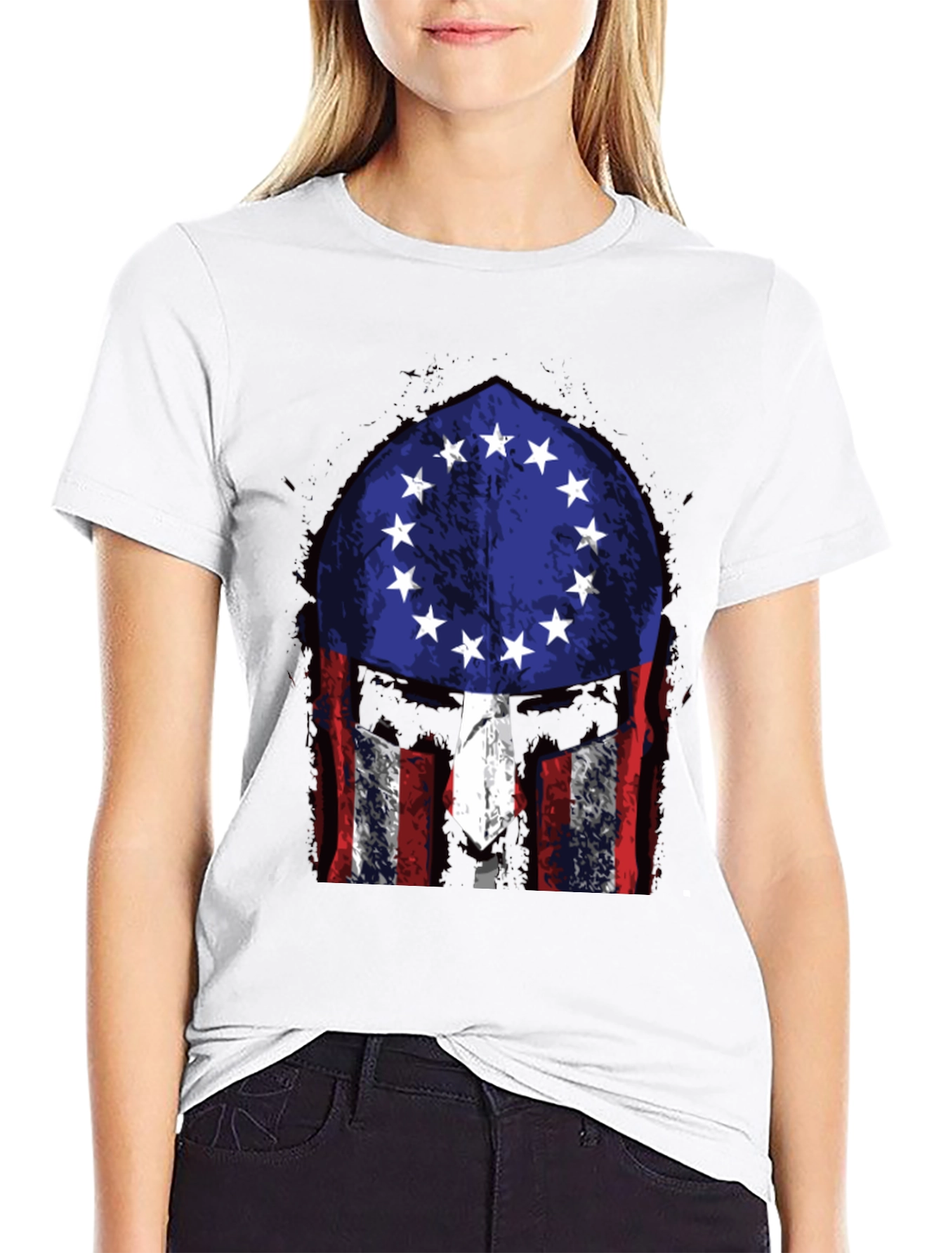 Patriotic Spartan Helmet Graphic T-Shirt