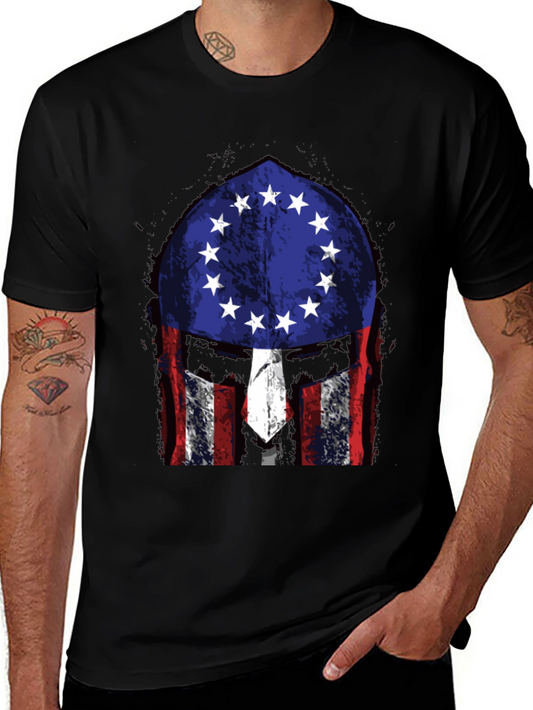 Patriotic Spartan Helmet Graphic T-Shirt