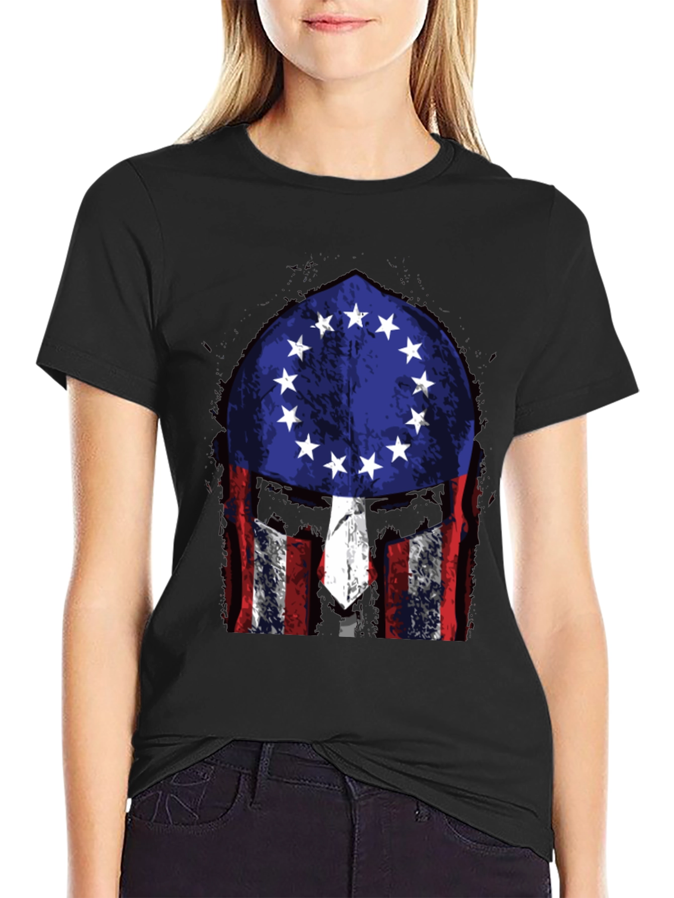 Patriotic Spartan Helmet Graphic T-Shirt