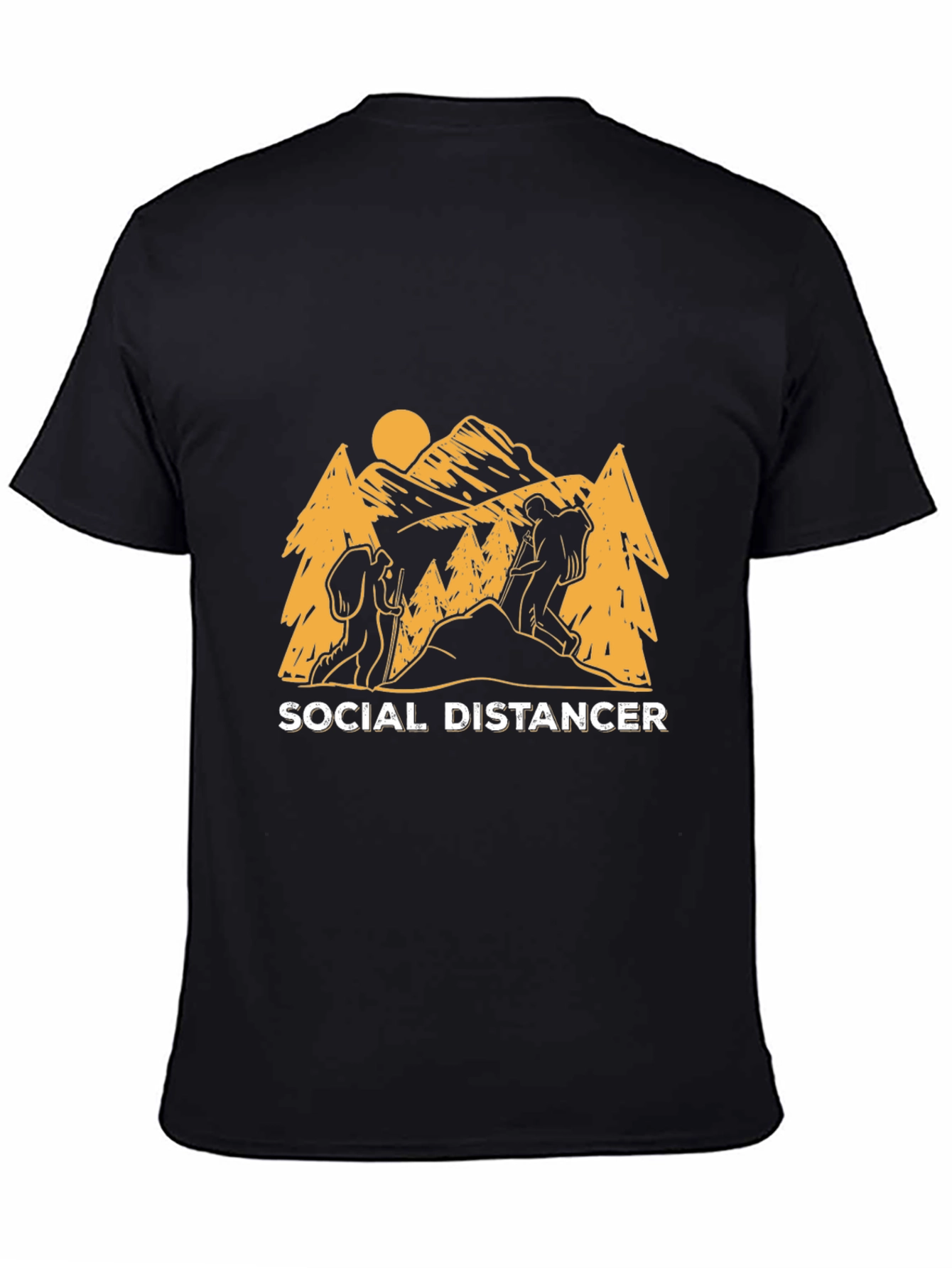 Social Distancer Hiking Graphic Tee - Black Cotton Blend