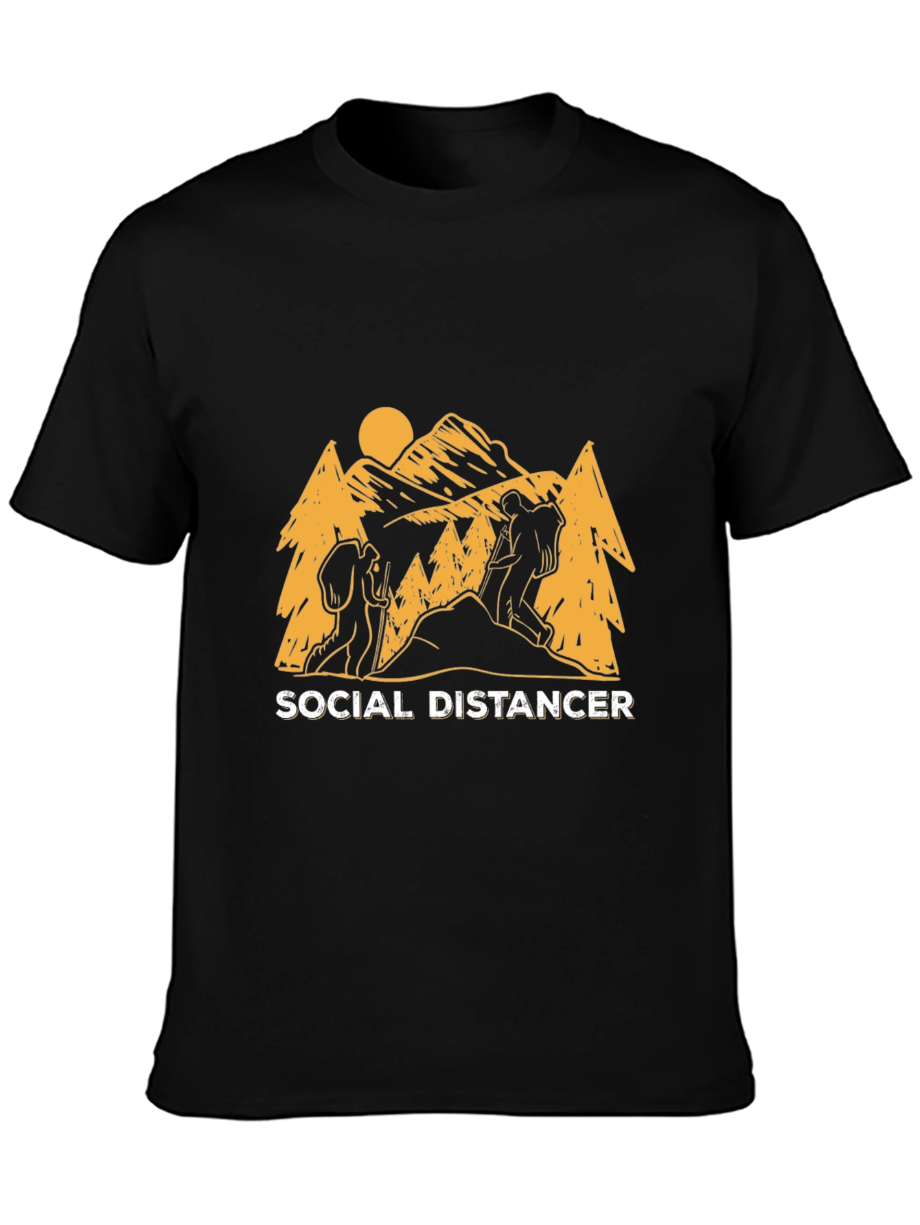 Social Distancer Hiking Graphic Tee - Black Cotton Blend