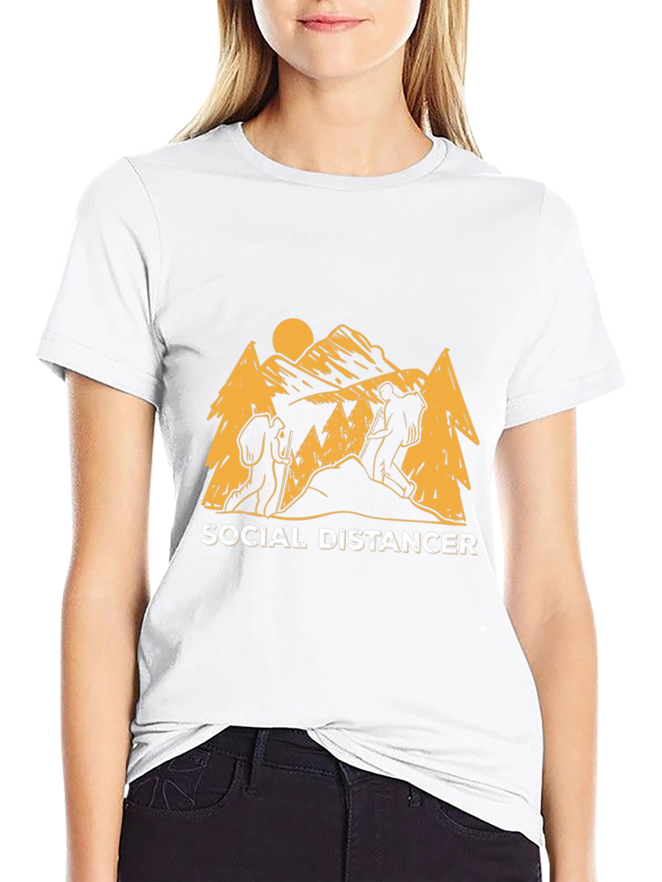 Social Distancer Hiking Graphic Tee - Black Cotton Blend