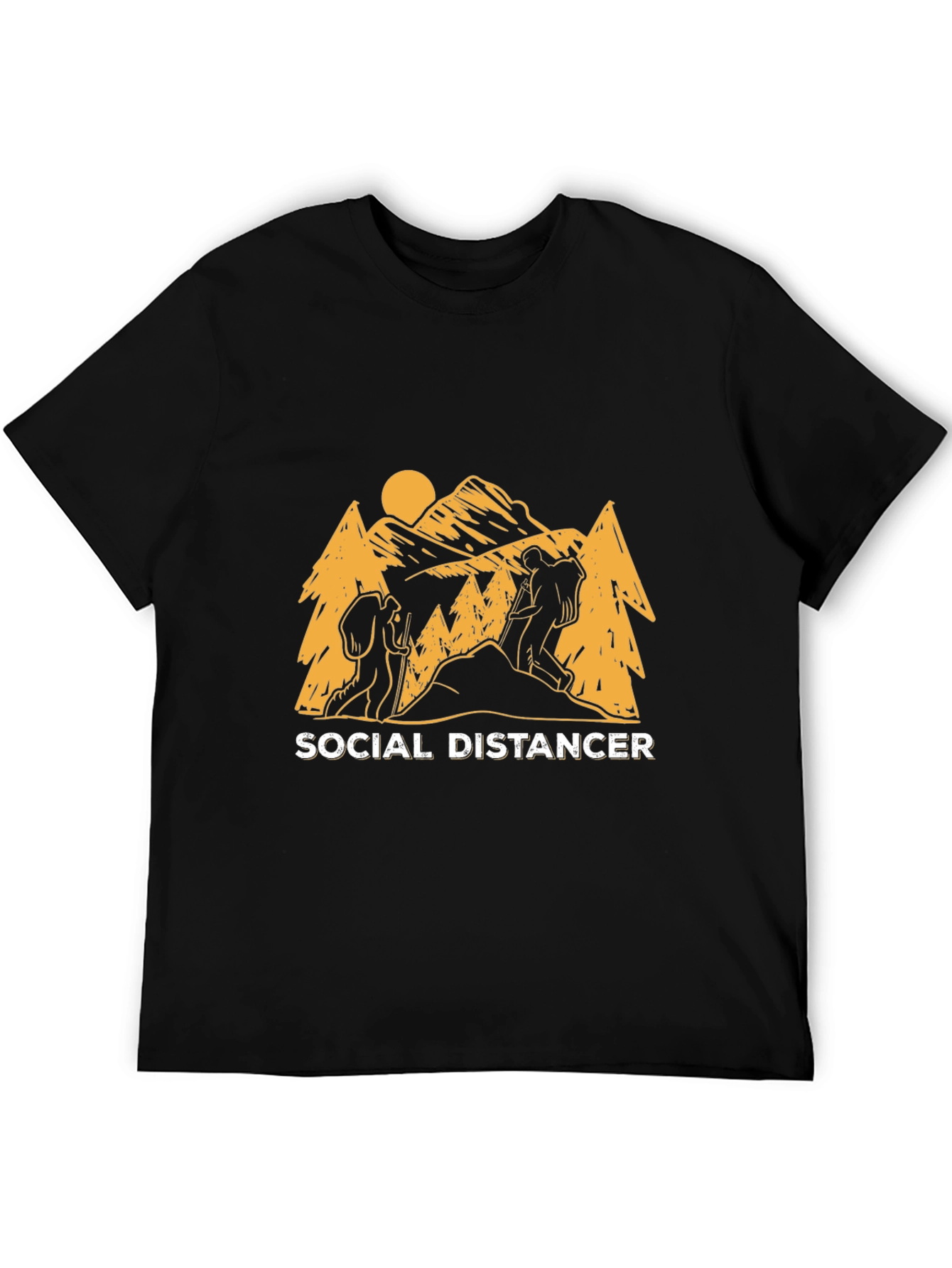 Social Distancer Hiking Graphic Tee - Black Cotton Blend