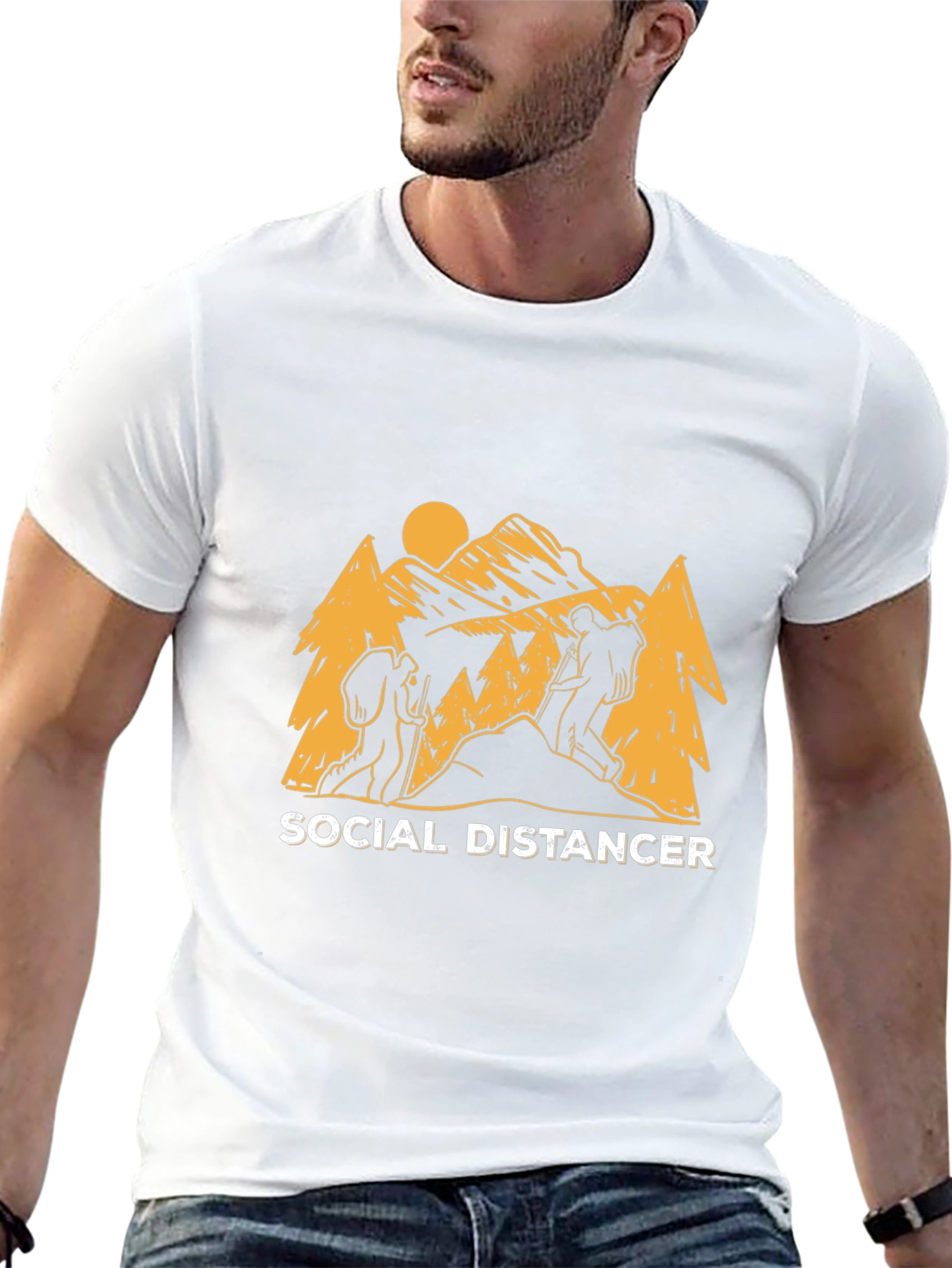Social Distancer Hiking Graphic Tee - Black Cotton Blend
