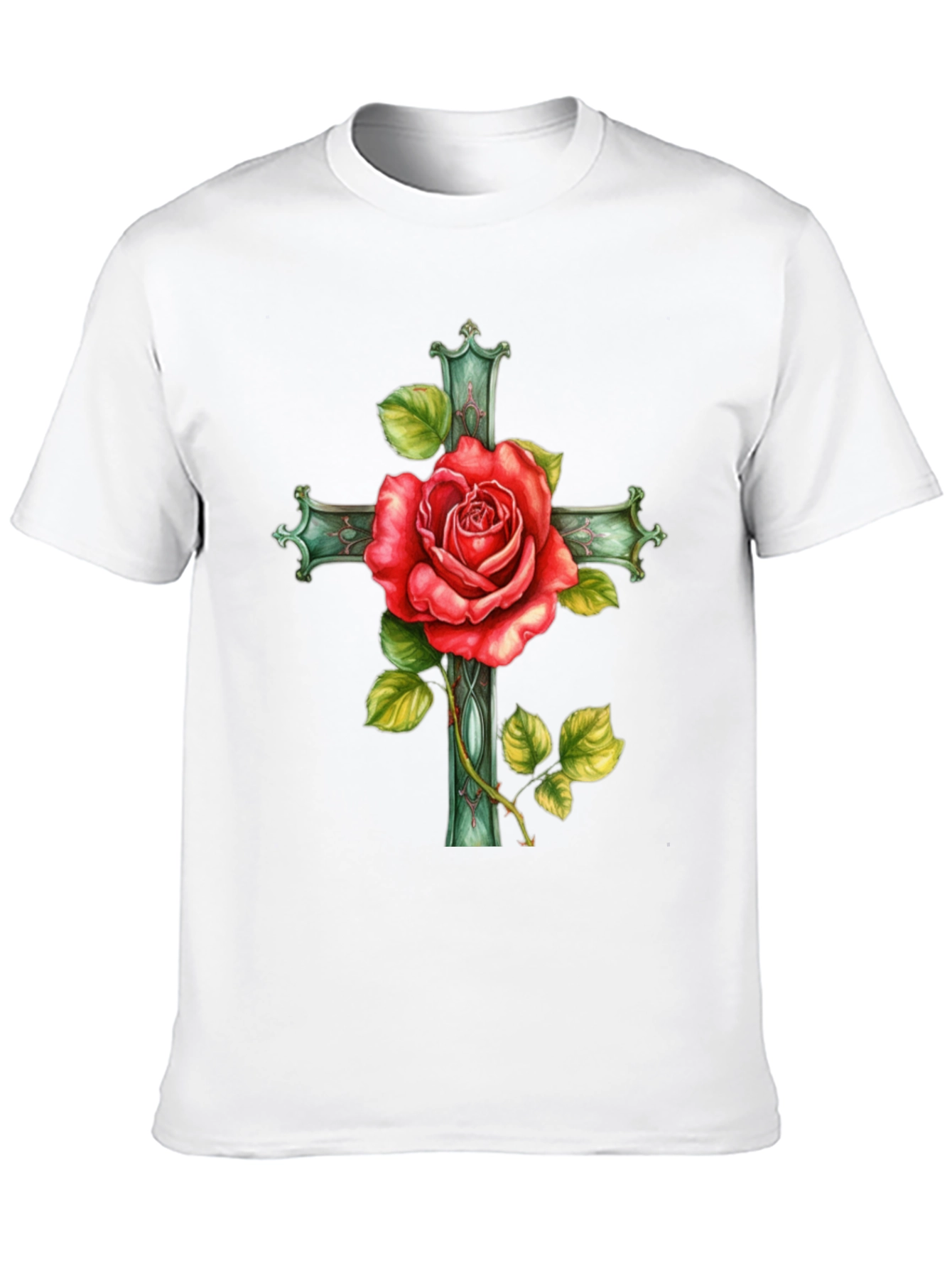 Rose Cross Graphic Tee - Stylish Black T-Shirt