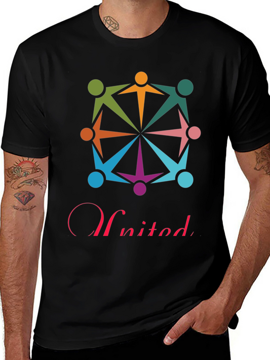 United Black T-Shirt With Colorful People Design