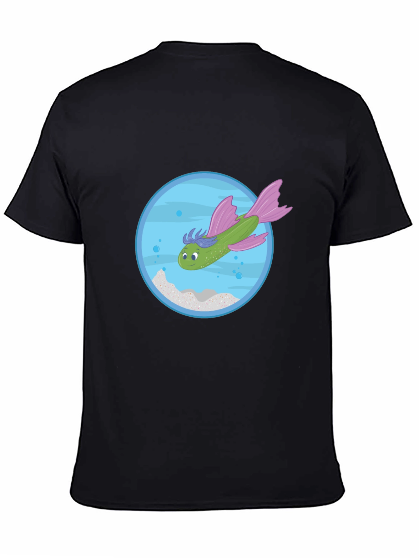 Whimsical Fish Graphic Tee - Black Cotton