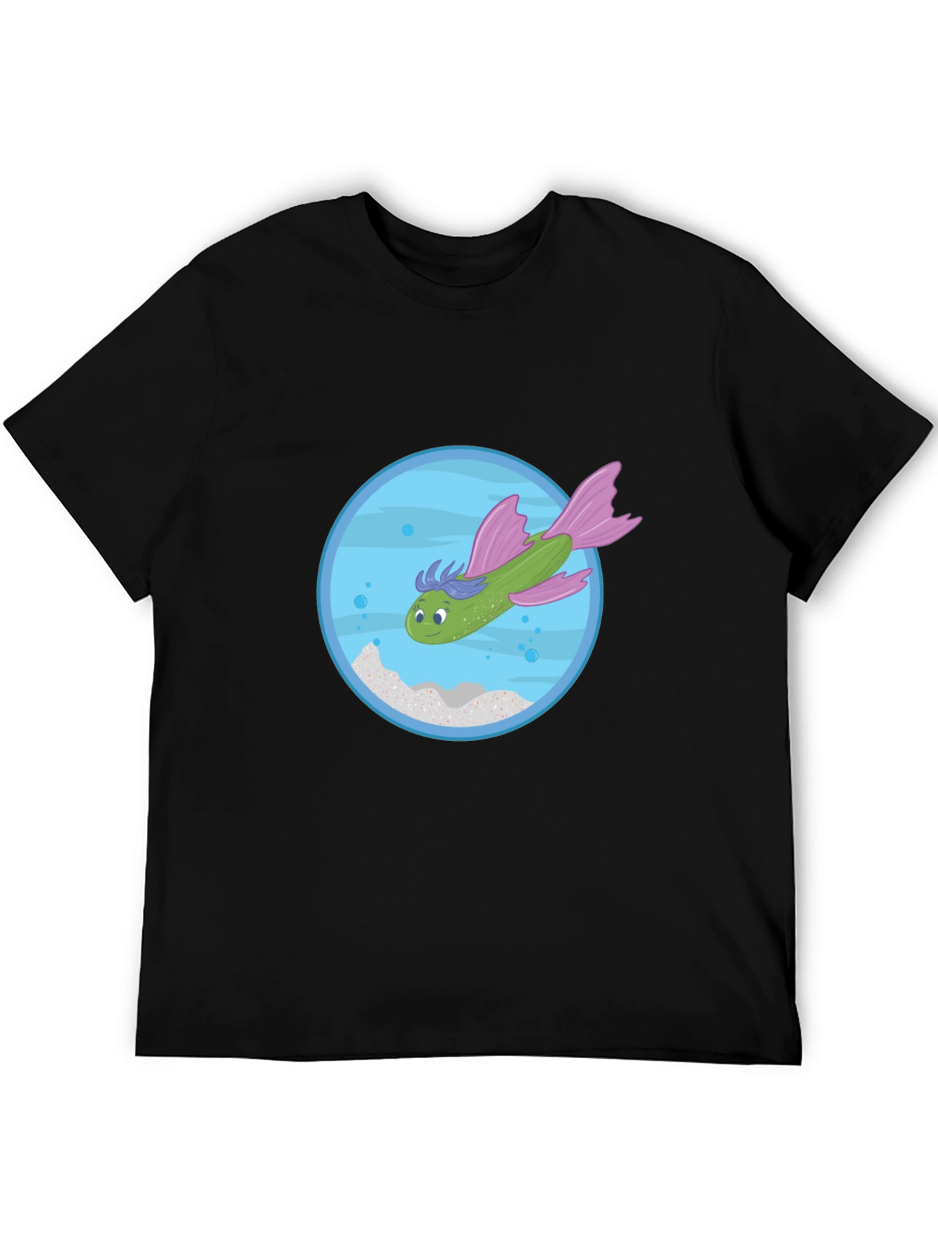Whimsical Fish Graphic Tee - Black Cotton