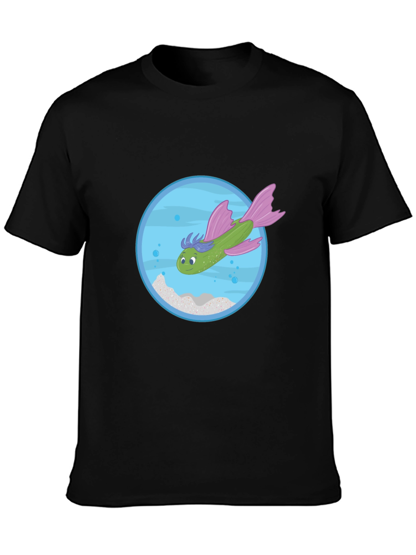 Whimsical Fish Graphic Tee - Black Cotton