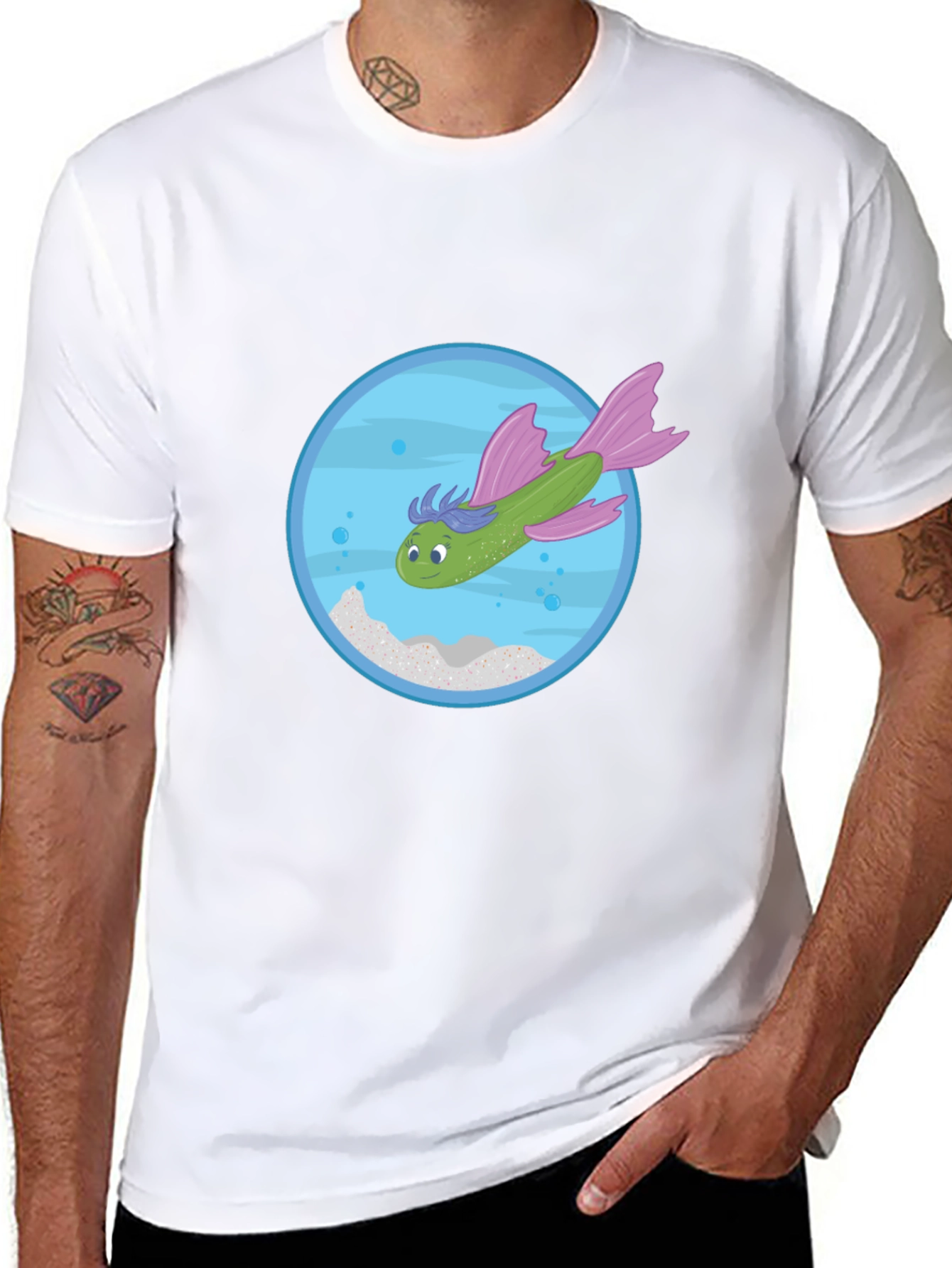 Whimsical Fish Graphic Tee - Black Cotton