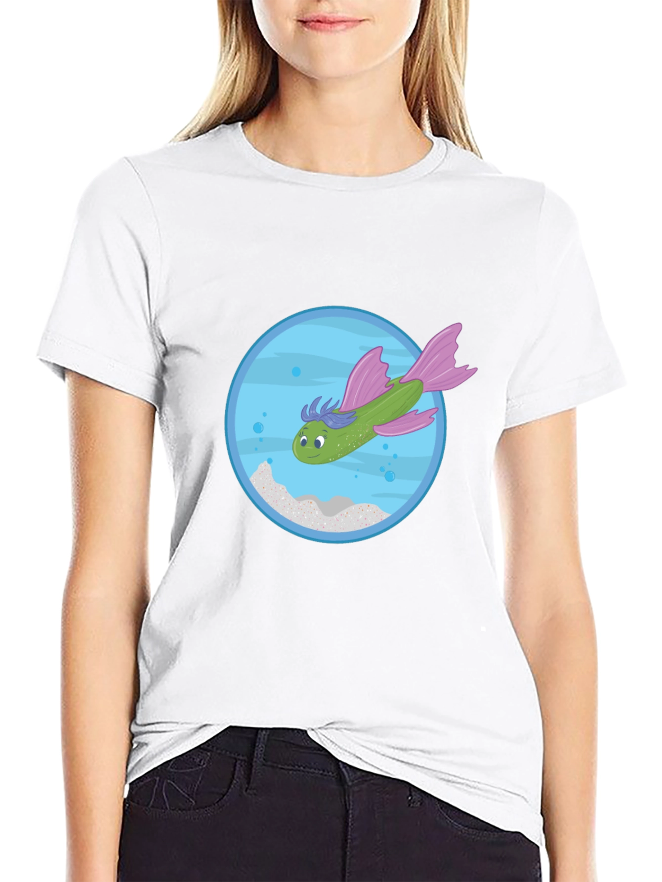 Whimsical Fish Graphic Tee - Black Cotton