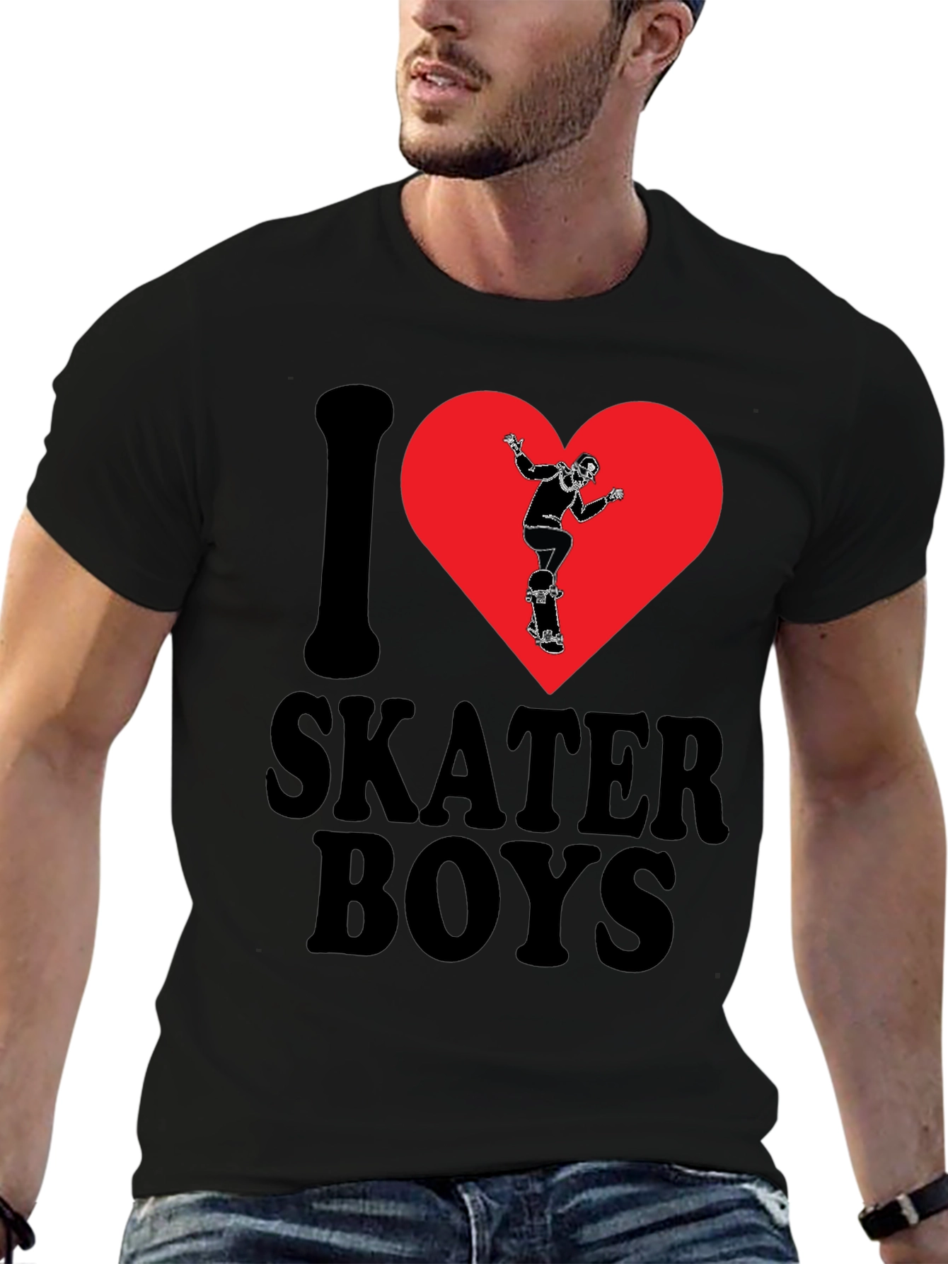 I Heart Skater Boys Black Graphic Tee