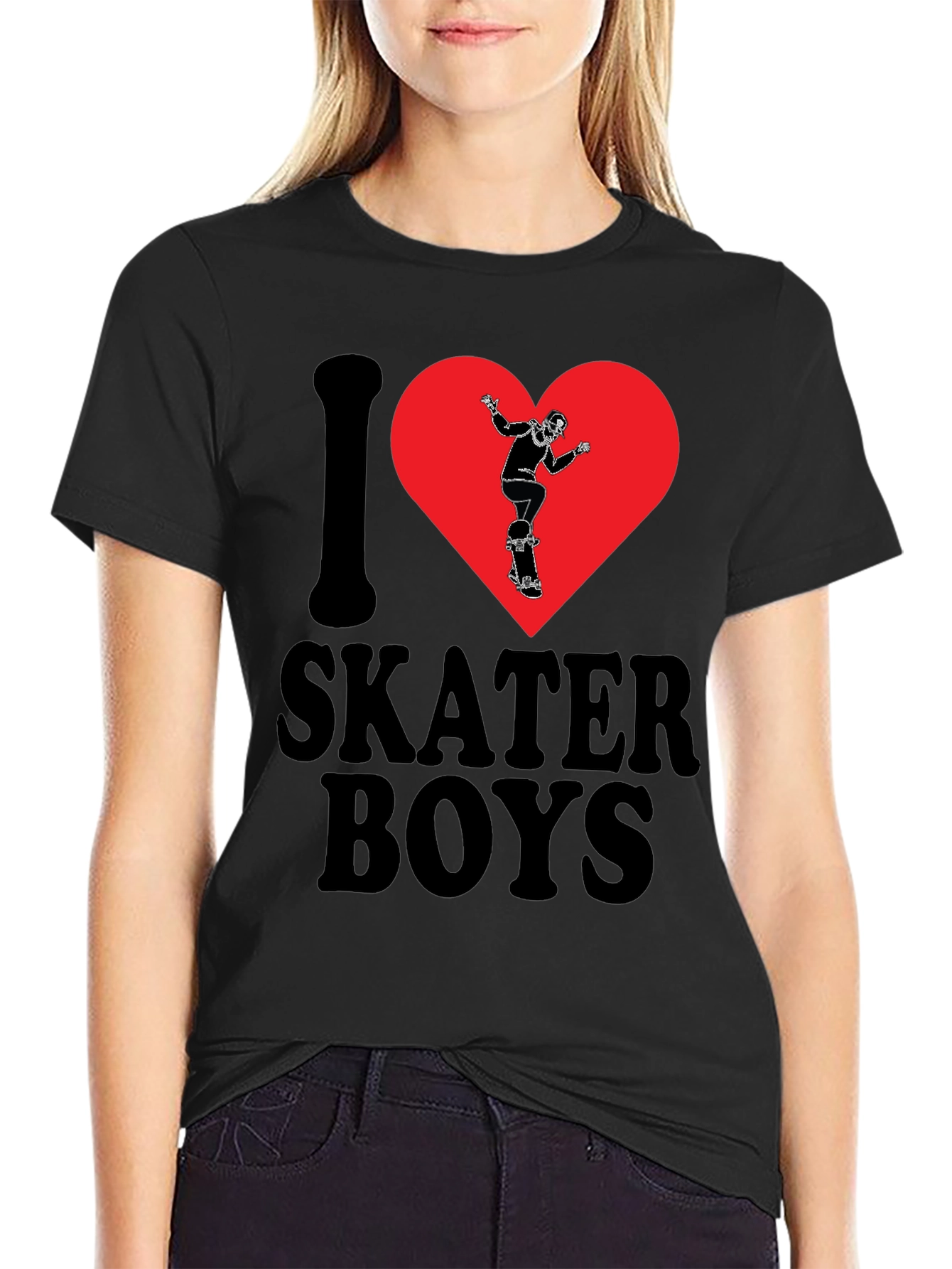 I Heart Skater Boys Black Graphic Tee