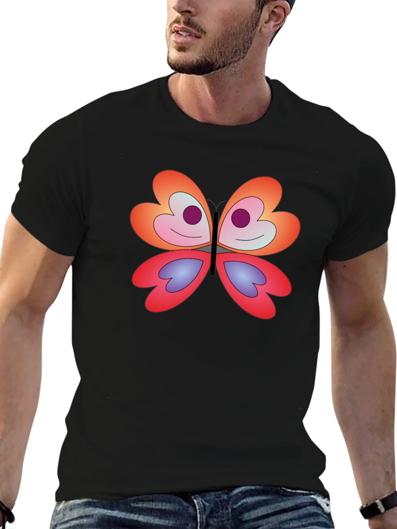 Butterfly Graphic Tee - Modern Fit Black T-Shirt